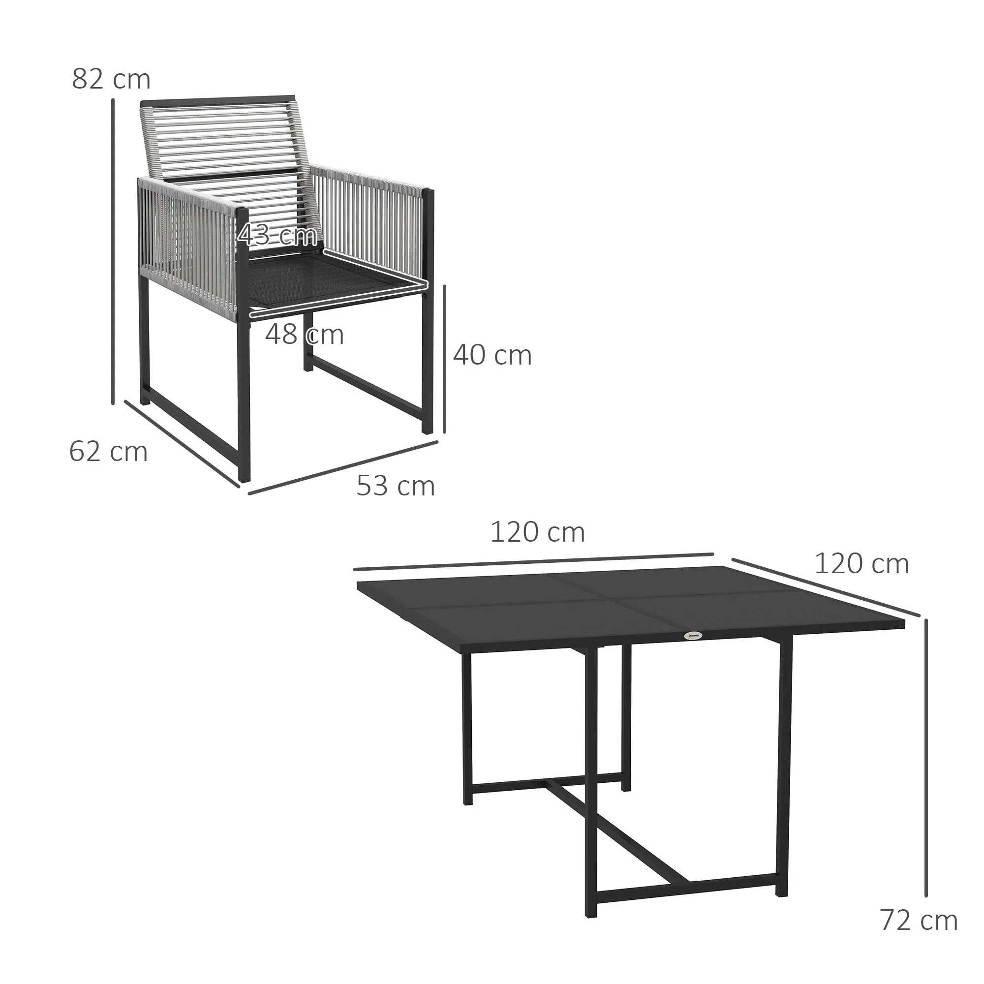 Outsunny 5 Pieces Patio Dining Set With Foldable Back, Light Grey - Image 14