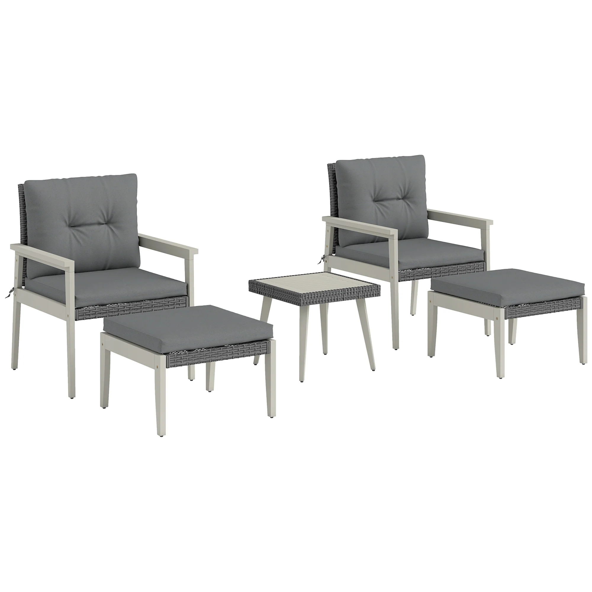 Outsunny 5 Pieces Rattan Patio set with Acacia Wood Top Coffee Table