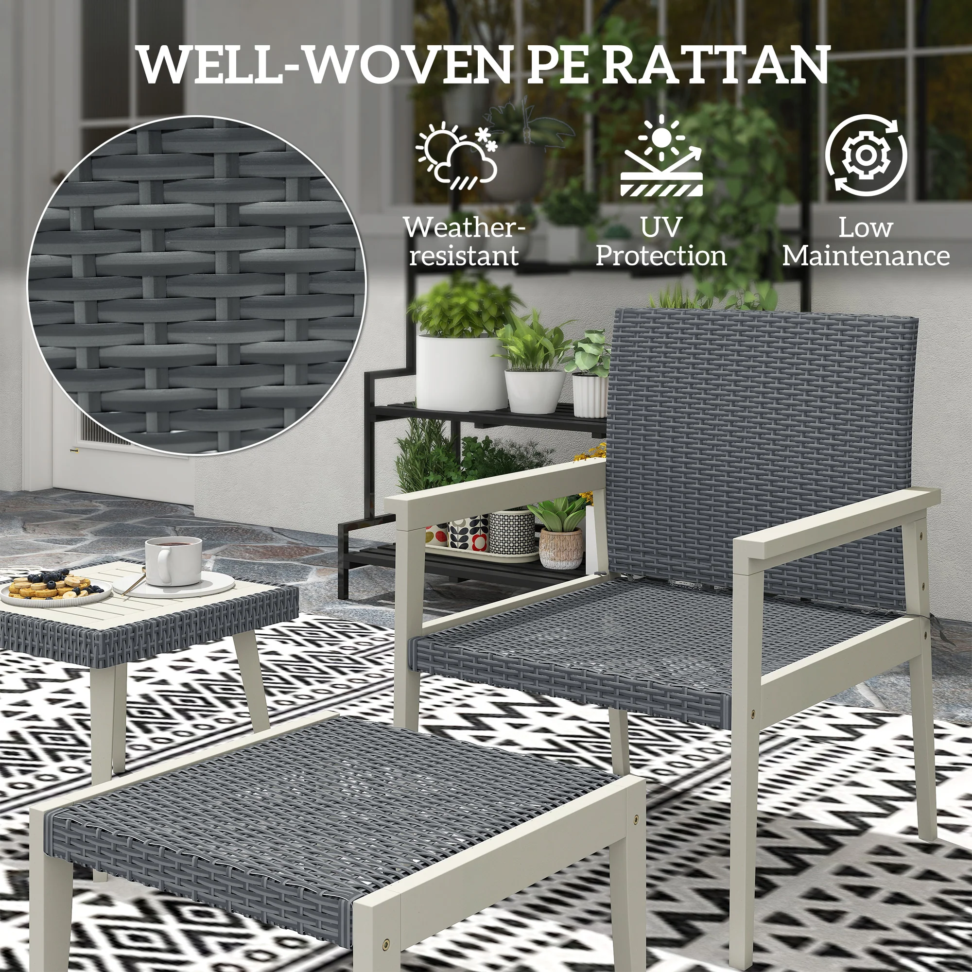 Outsunny 5 Pieces Rattan Patio set with Acacia Wood Top Coffee Table - Image 3