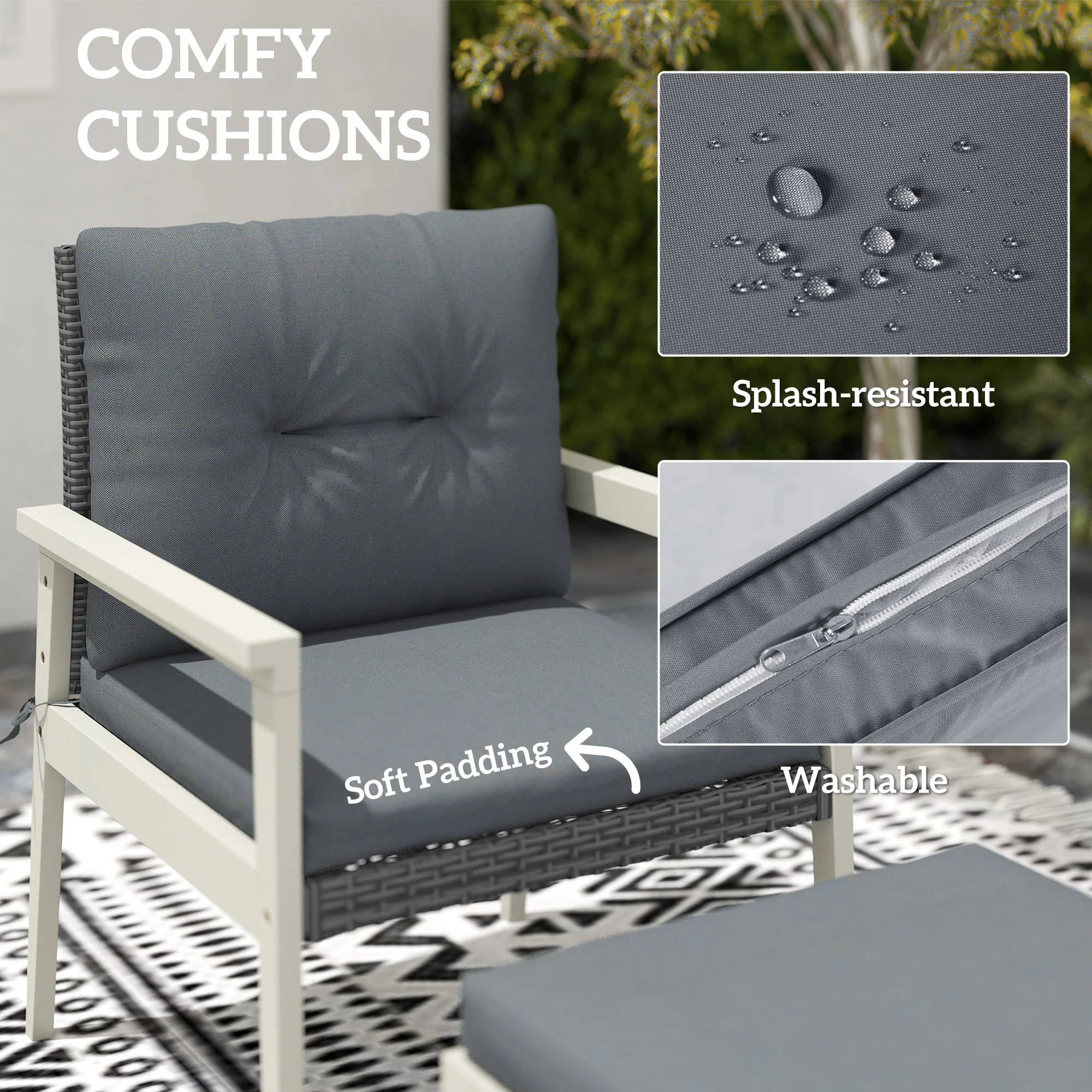 Outsunny 5 Pieces Rattan Patio set with Acacia Wood Top Coffee Table - Image 6