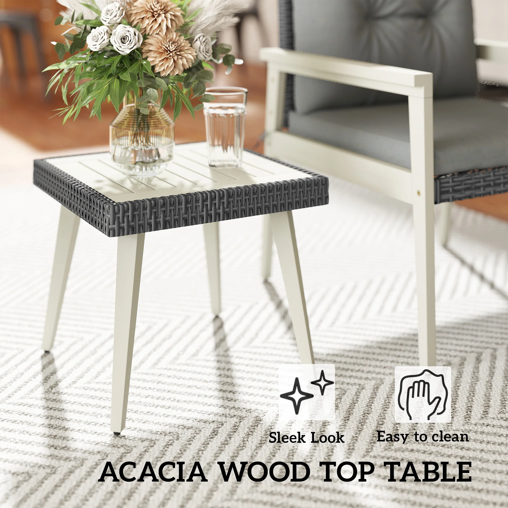 Outsunny 5 Pieces Rattan Patio set with Acacia Wood Top Coffee Table - Image 8