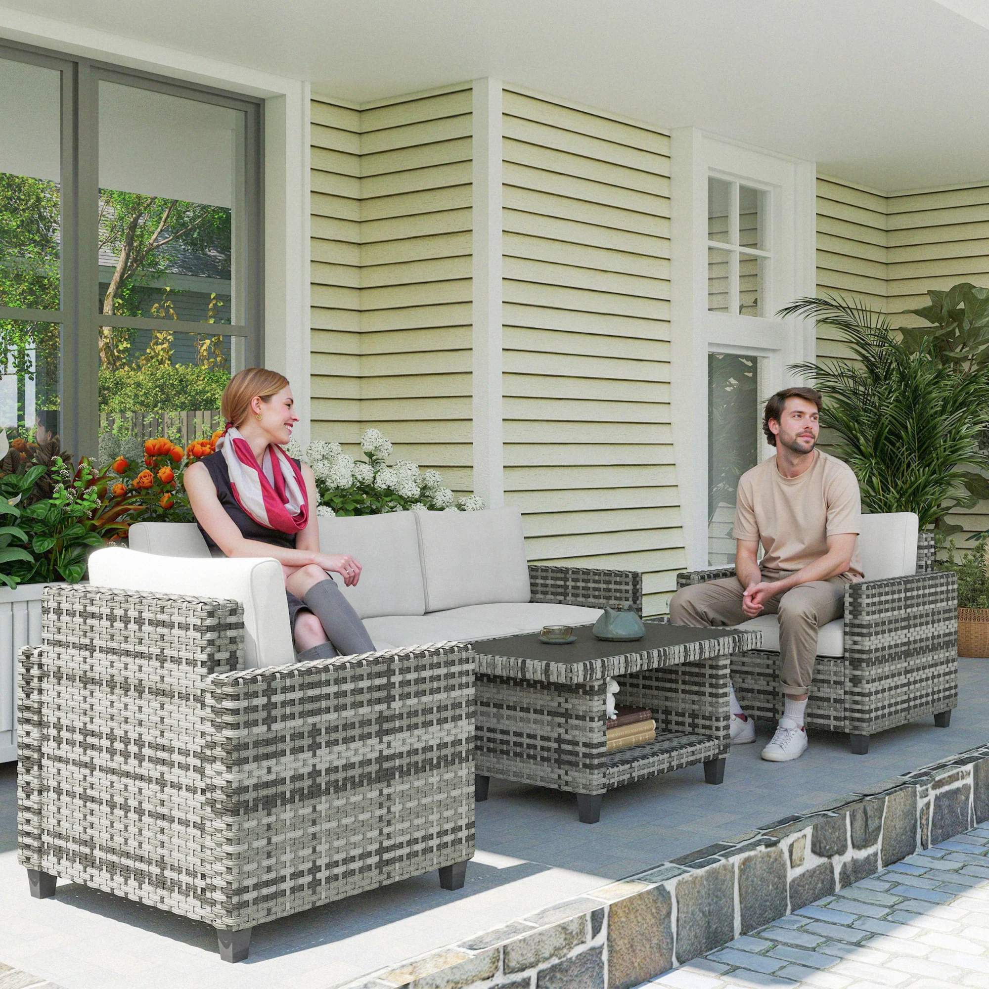 Outsunny 5 Seater Wicker Outdoor Furniture Set For Balcony - Image 11