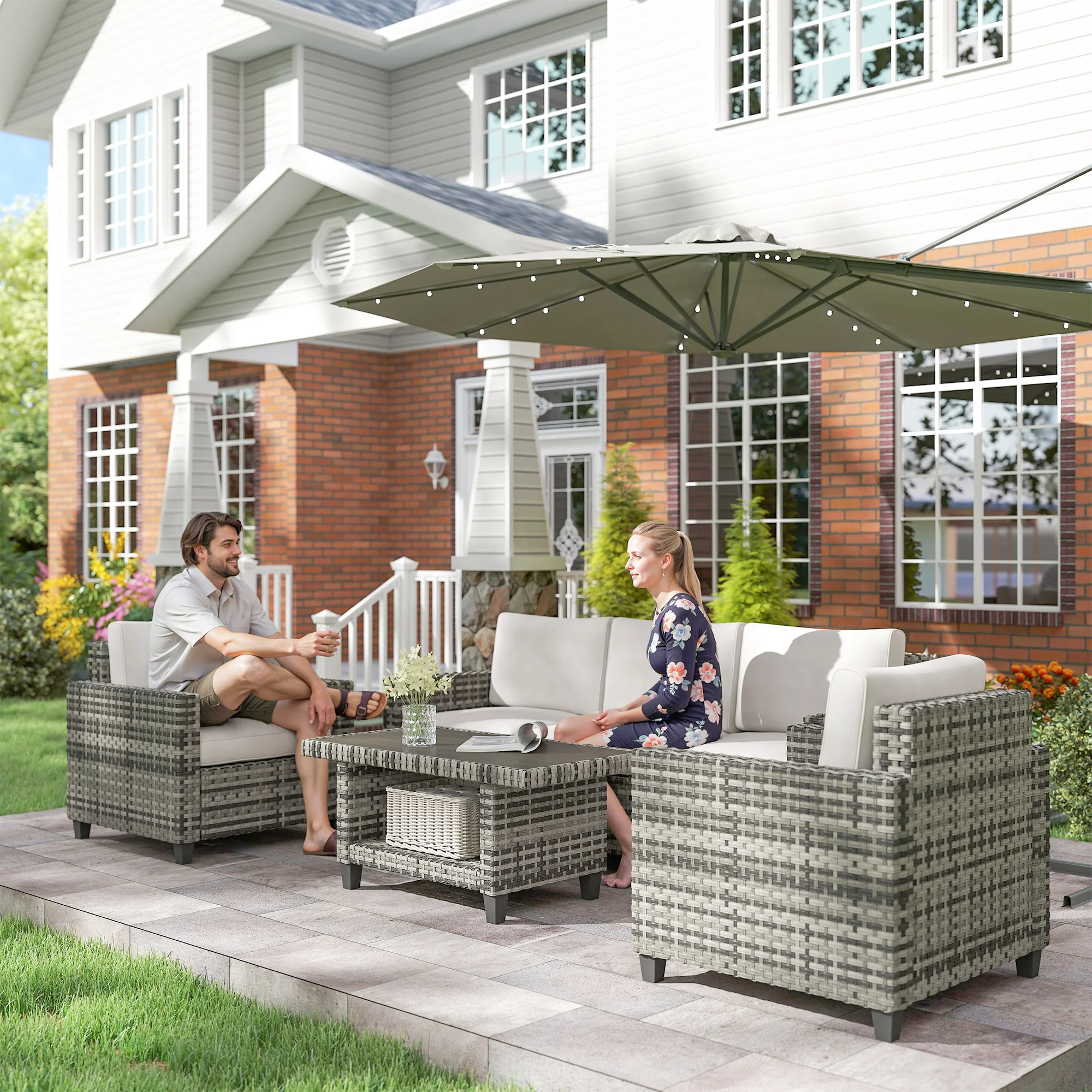 Outsunny 5 Seater Wicker Outdoor Furniture Set For Balcony - Image 18