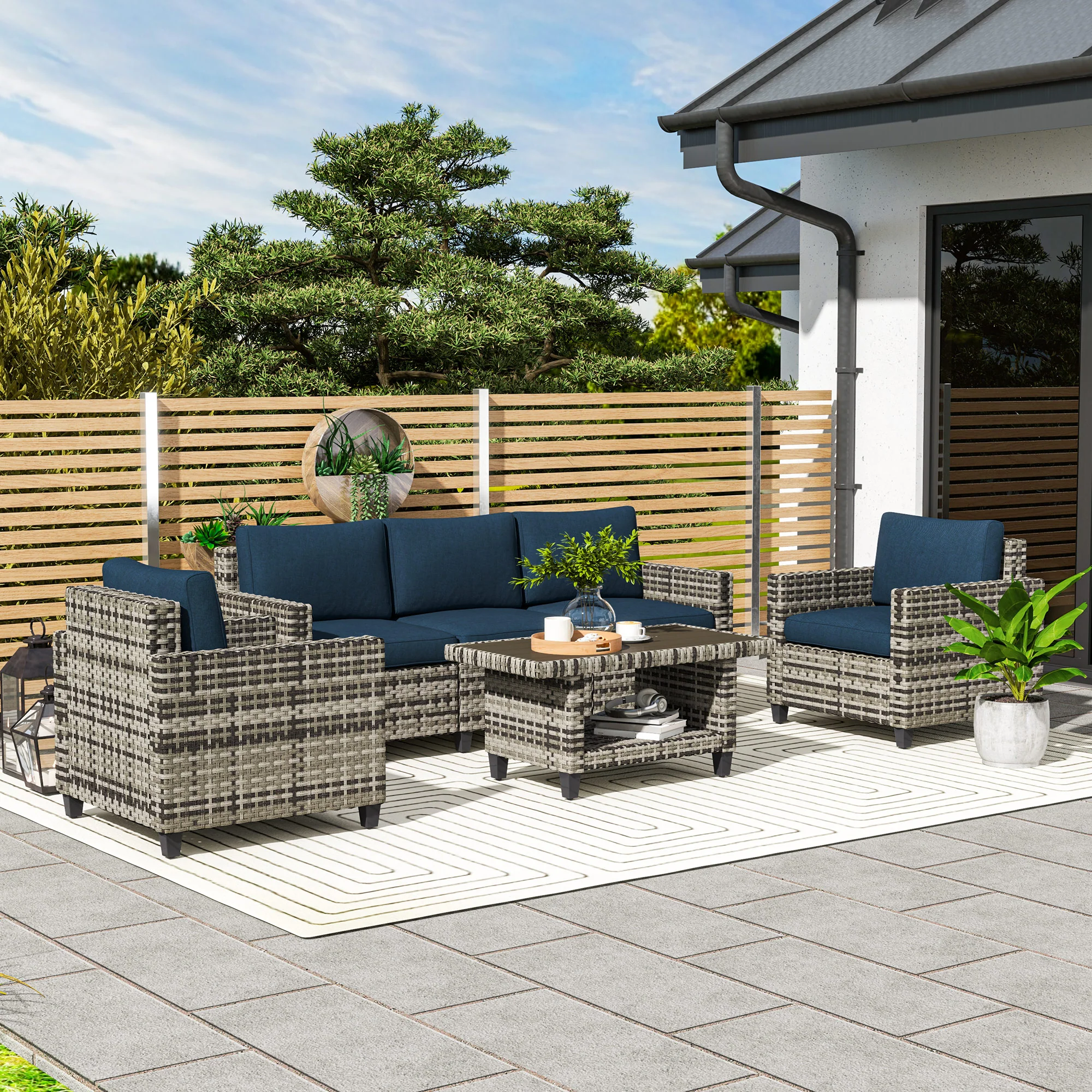 Outsunny 5 Seater Wicker Outdoor Furniture Set For Balcony - Image 2