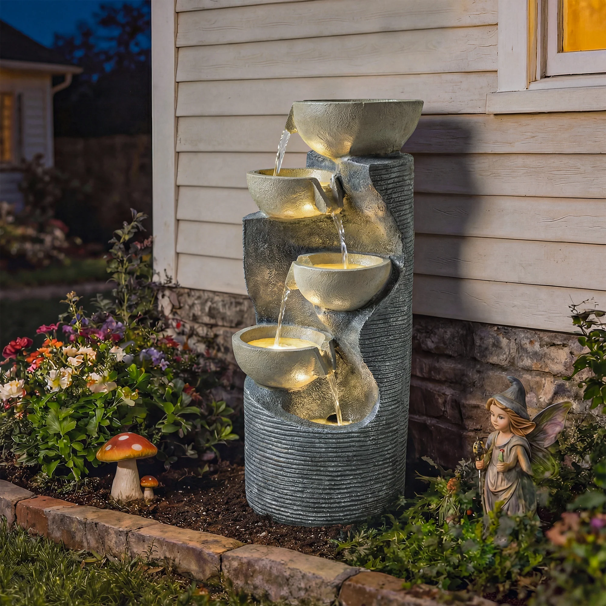 Outsunny 5 Tier Garden Water Feature, Outdoor Water Fountain With LED Lights - Image 2
