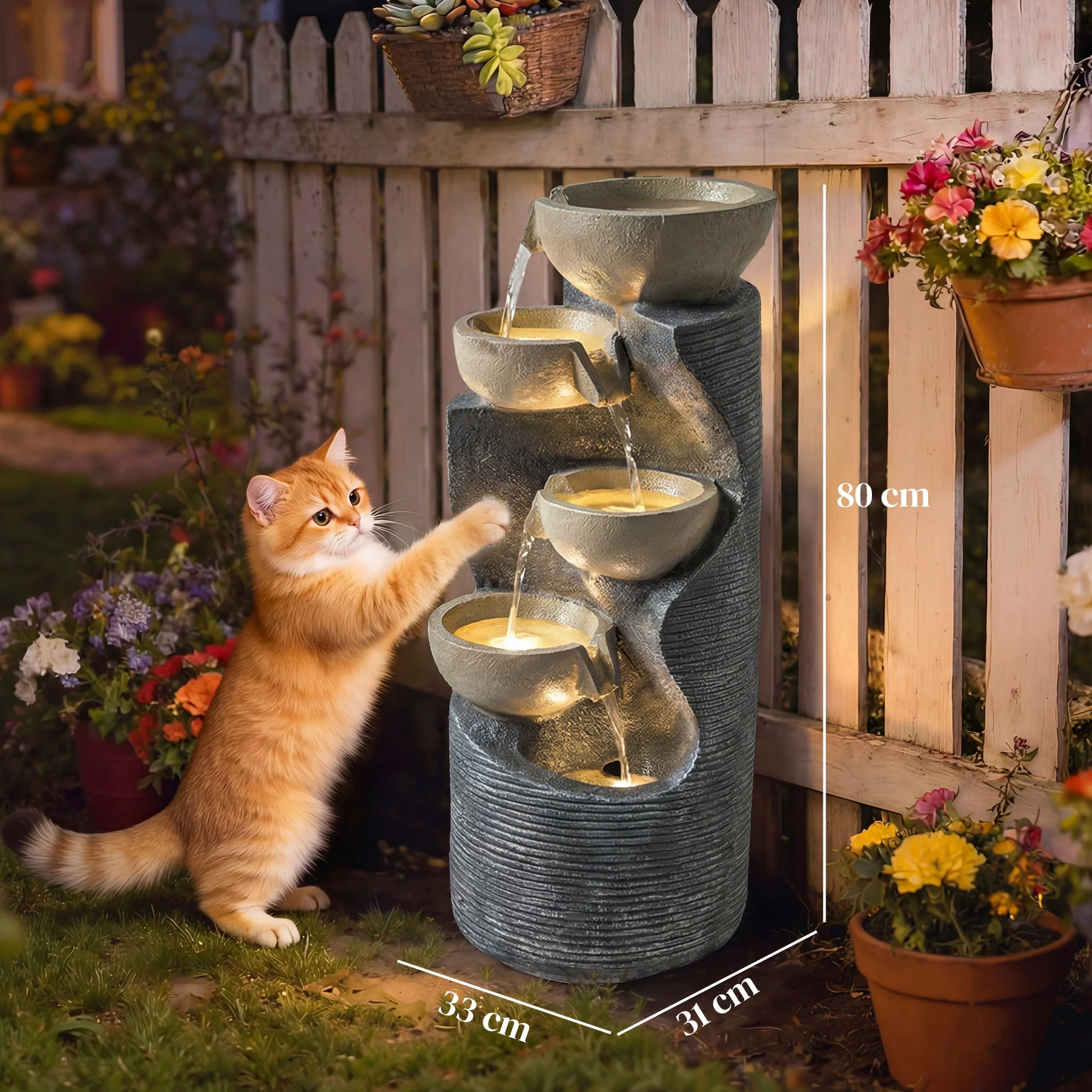 Outsunny 5 Tier Garden Water Feature, Outdoor Water Fountain With LED Lights - Image 3