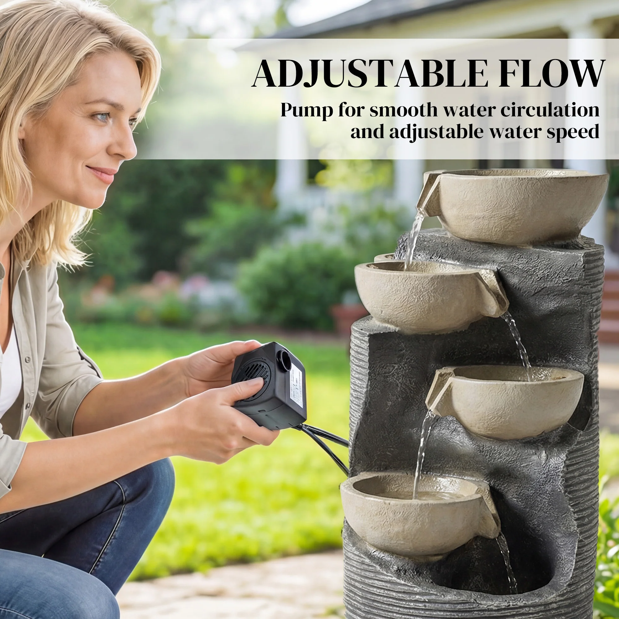 Outsunny 5 Tier Garden Water Feature, Outdoor Water Fountain With LED Lights - Image 4
