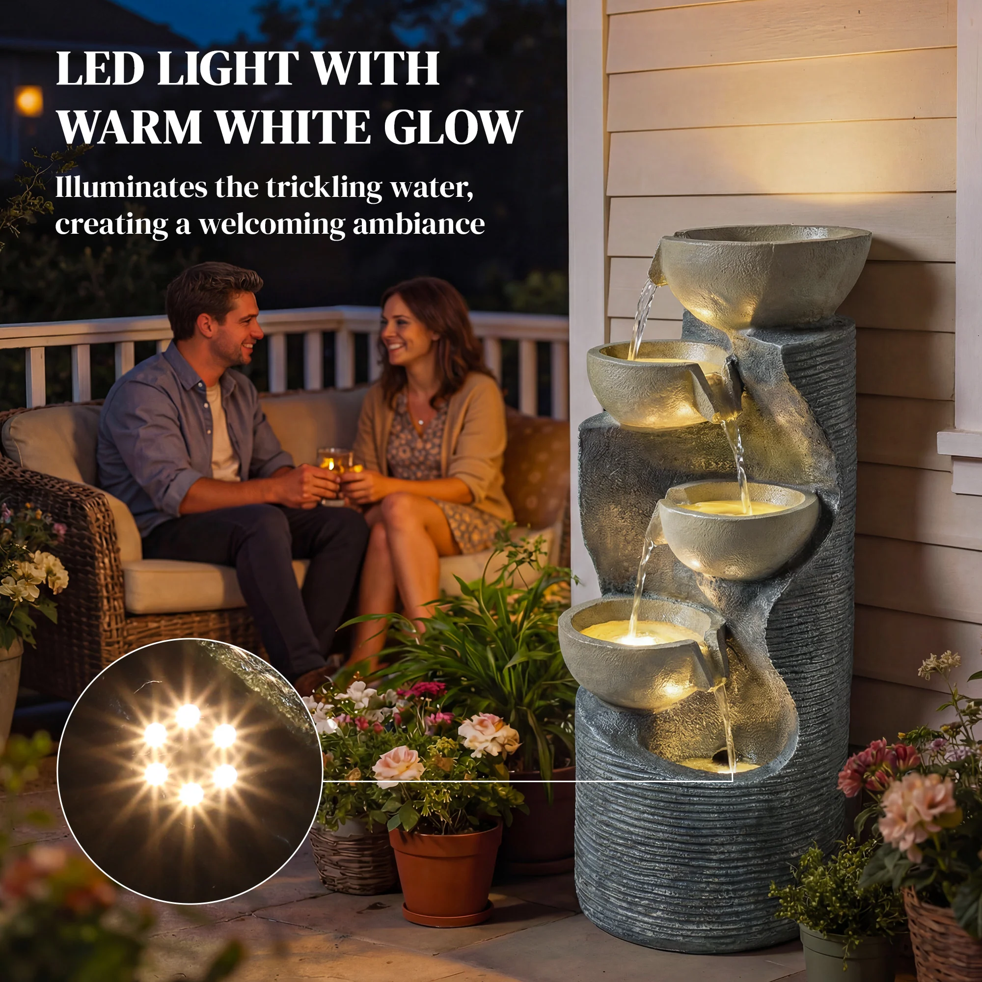 Outsunny 5 Tier Garden Water Feature, Outdoor Water Fountain With LED Lights - Image 5