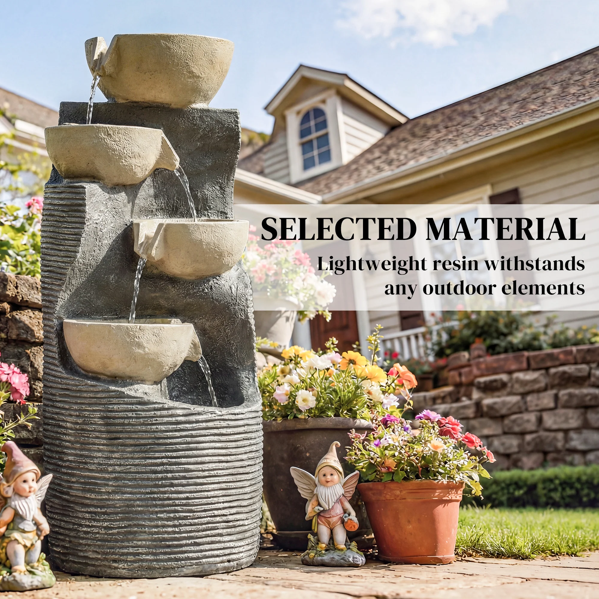 Outsunny 5 Tier Garden Water Feature, Outdoor Water Fountain With LED Lights - Image 7