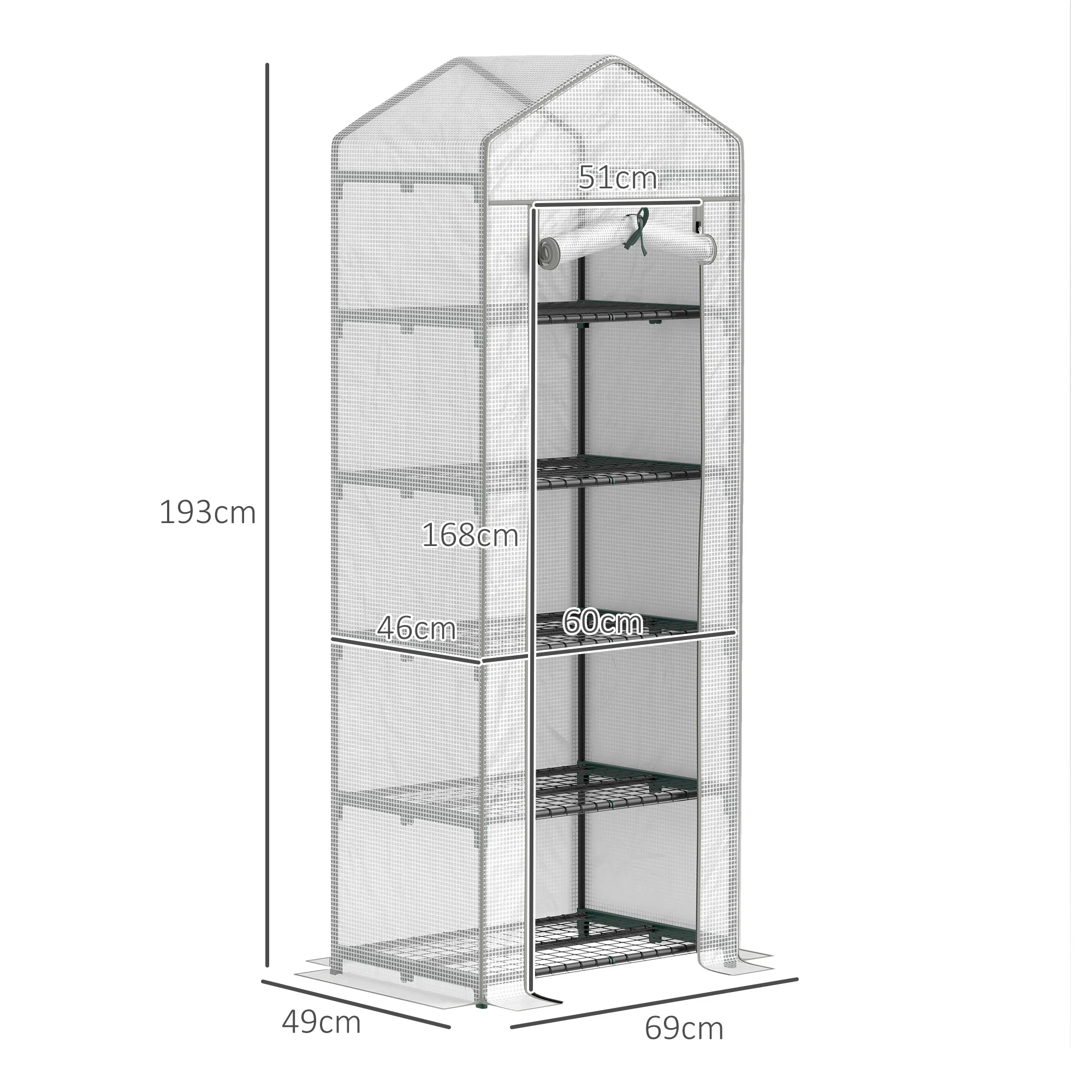 Outsunny 5 Tier Mini Greenhouse Grow House w/ Roll Up Door, White/Grey - Image 14