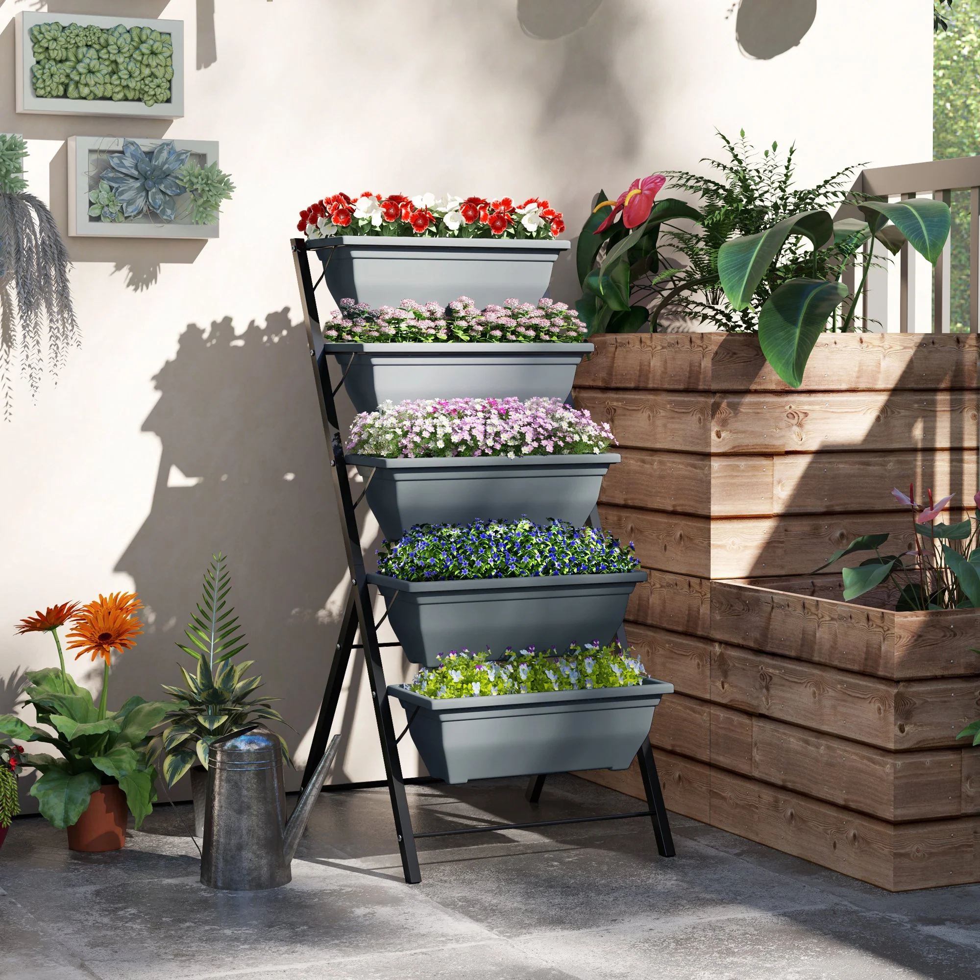 Outsunny 5-Tier Raised Garden Bed, Ladder Planter With 5 Removable Boxes - Image 2