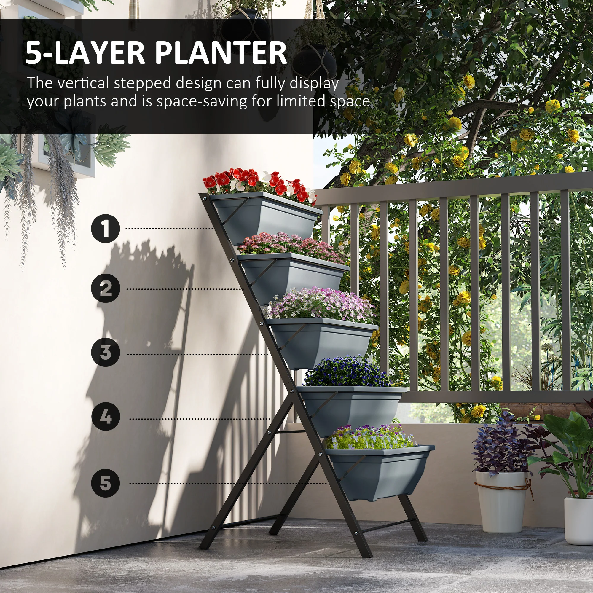 Outsunny 5-Tier Raised Garden Bed, Ladder Planter With 5 Removable Boxes - Image 3