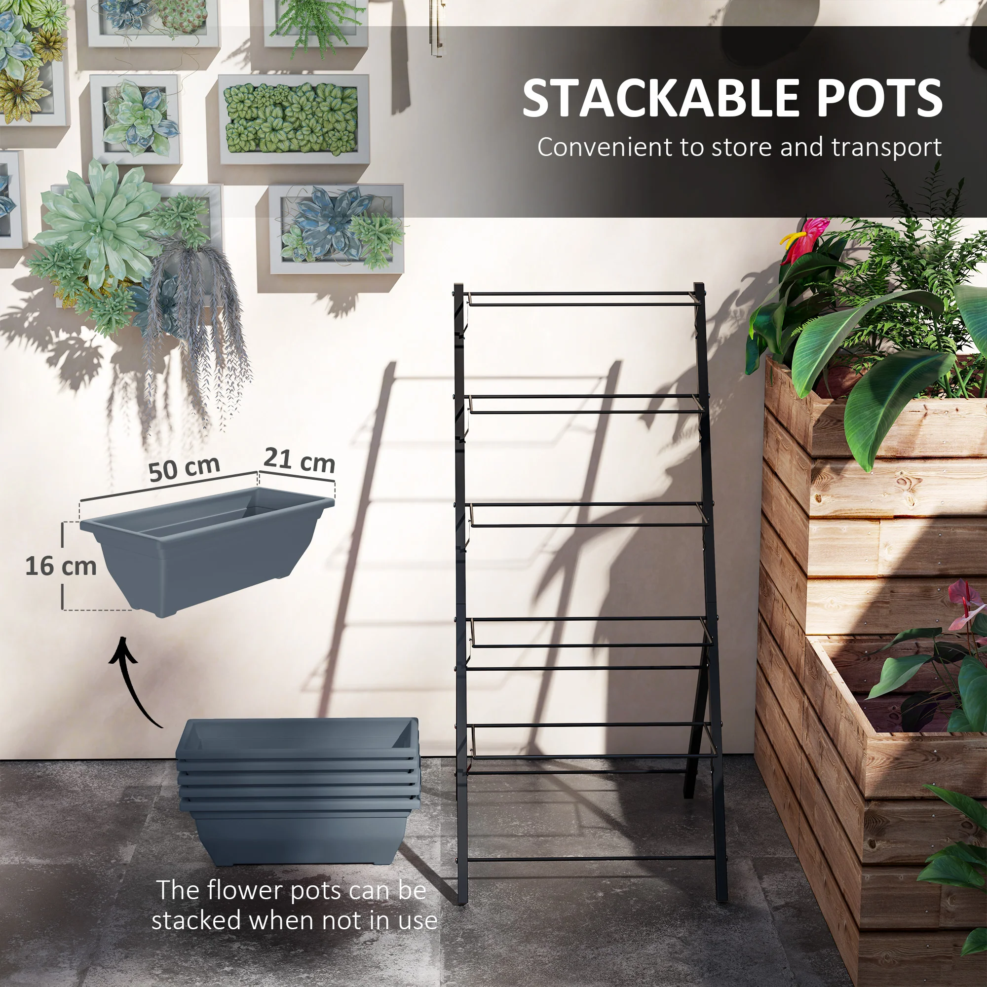 Outsunny 5-Tier Raised Garden Bed, Ladder Planter With 5 Removable Boxes - Image 4