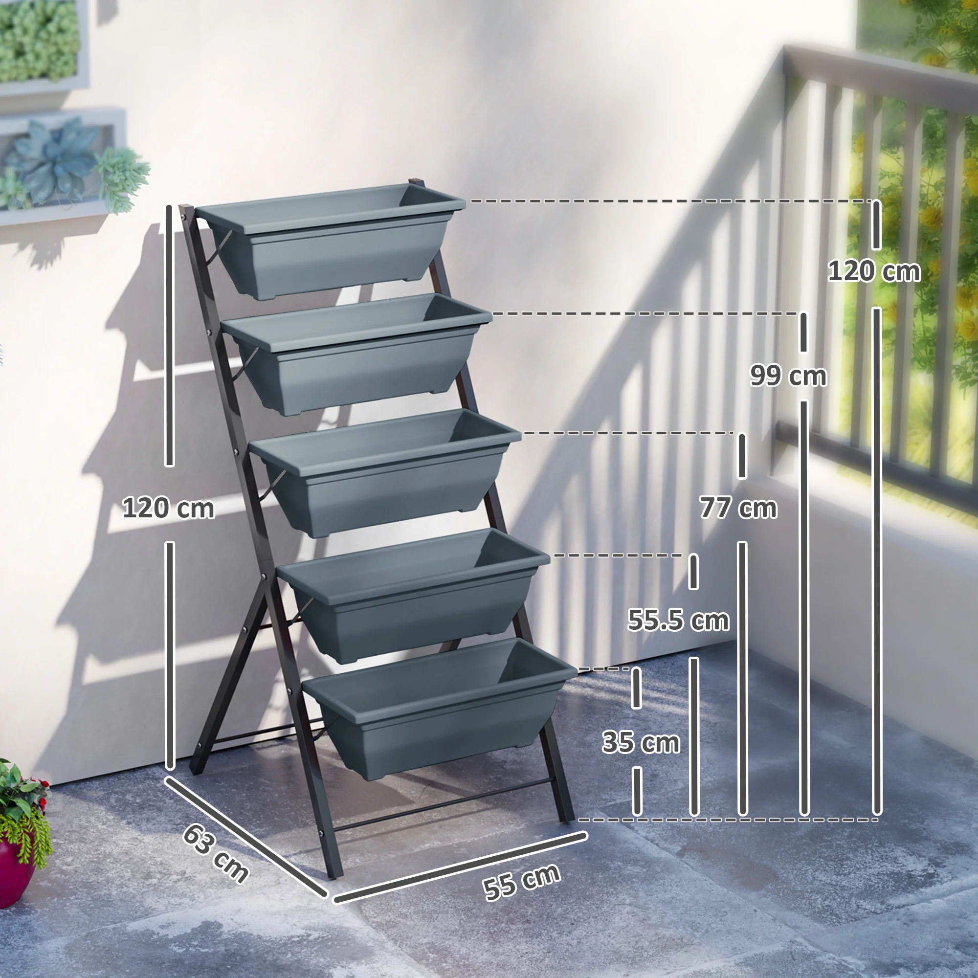 Outsunny 5-Tier Raised Garden Bed, Ladder Planter With 5 Removable Boxes - Image 5