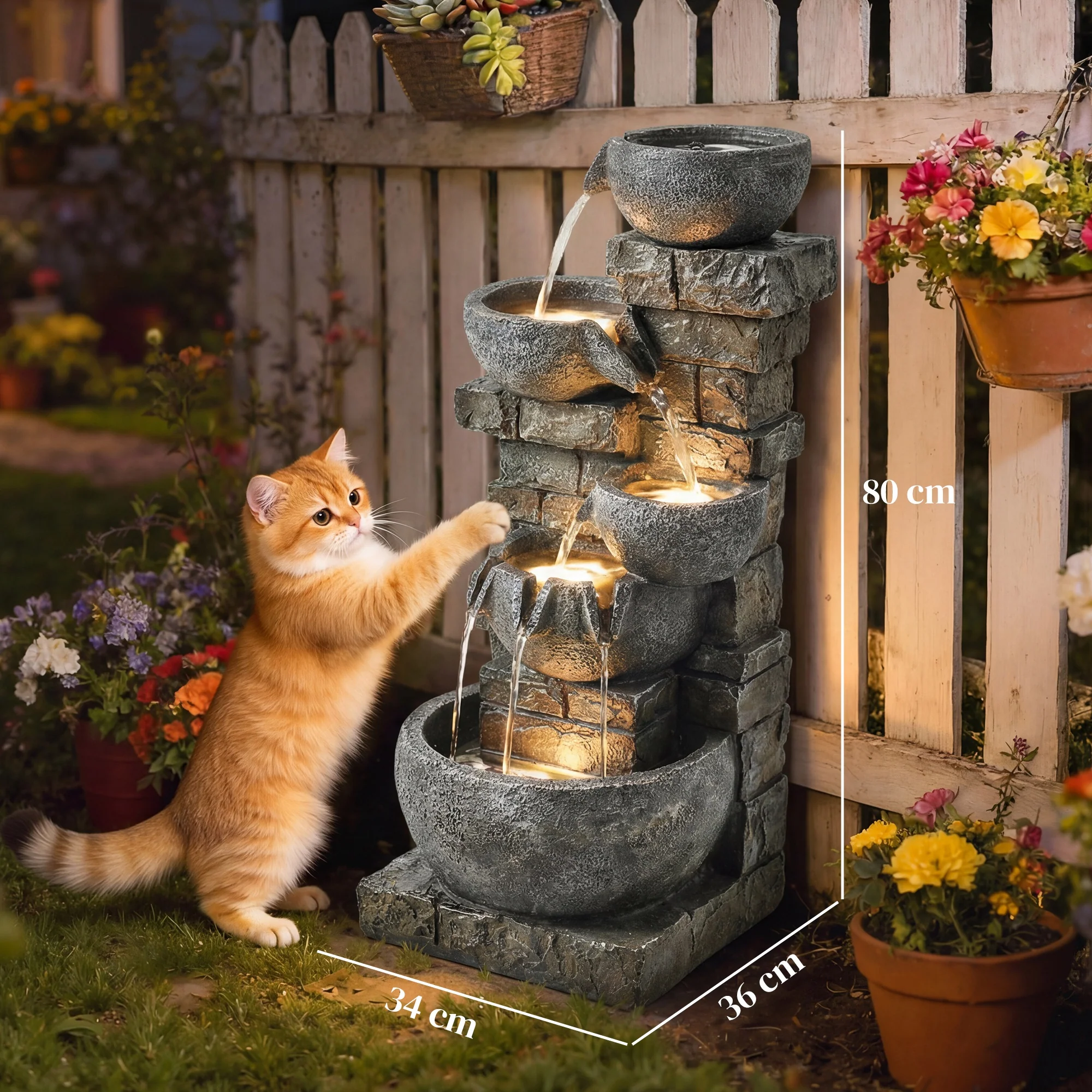 Outsunny 5 Tiers Outdoor Water Fountain with LED Lights for Garden, Mixed - Image 3