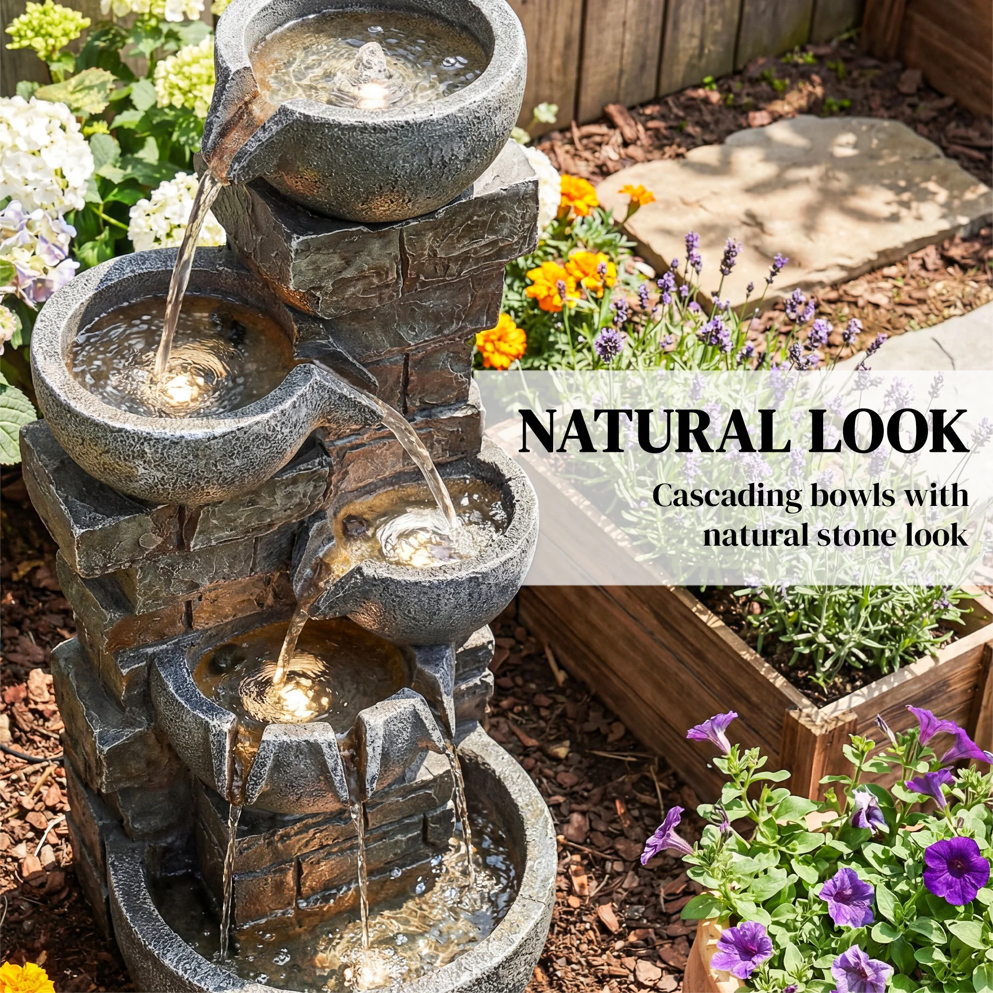 Outsunny 5 Tiers Outdoor Water Fountain with LED Lights for Garden, Mixed - Image 5