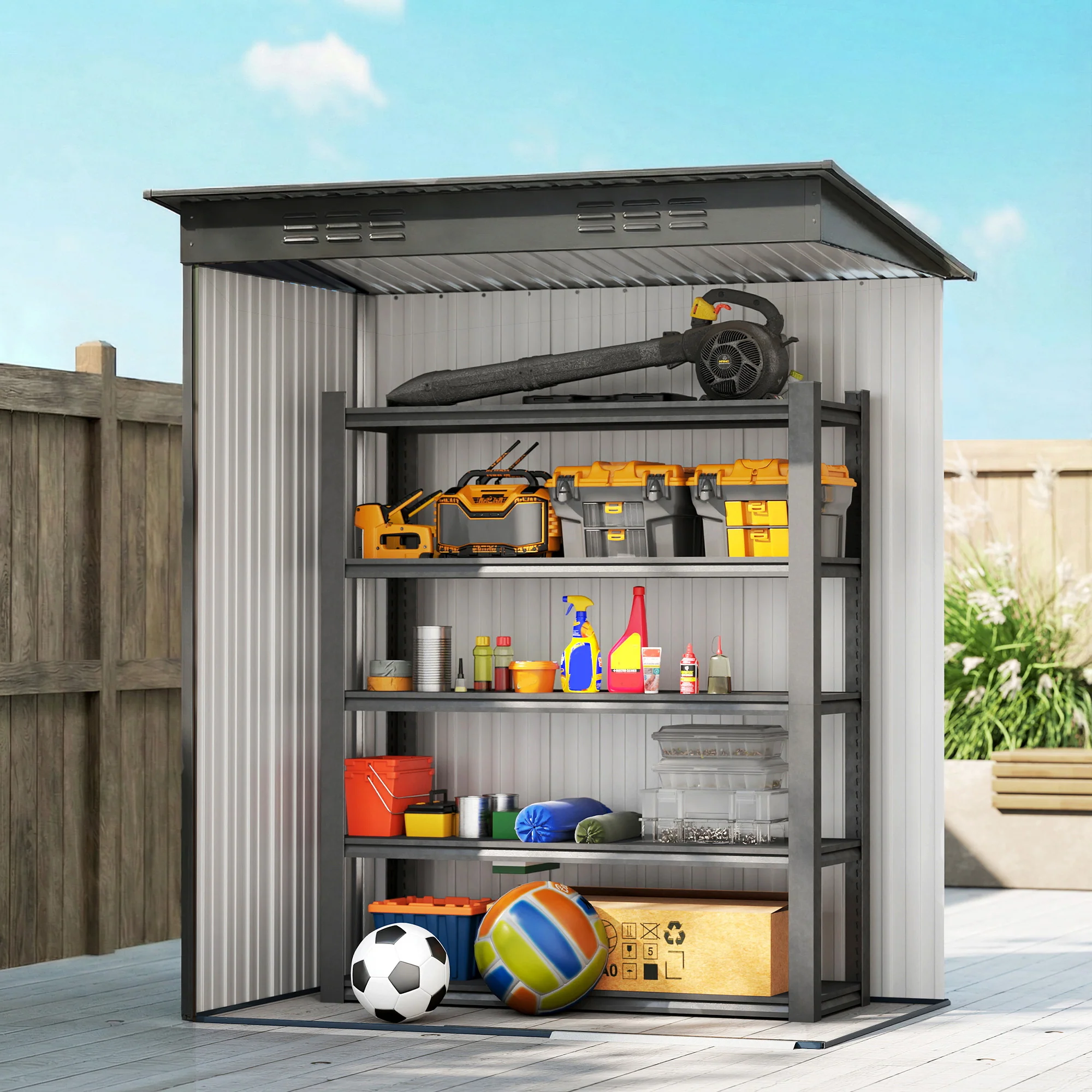 Outsunny 5 X 3.5ft Metal Garden Shed With Effortless Assembly, Light Grey - Image 9