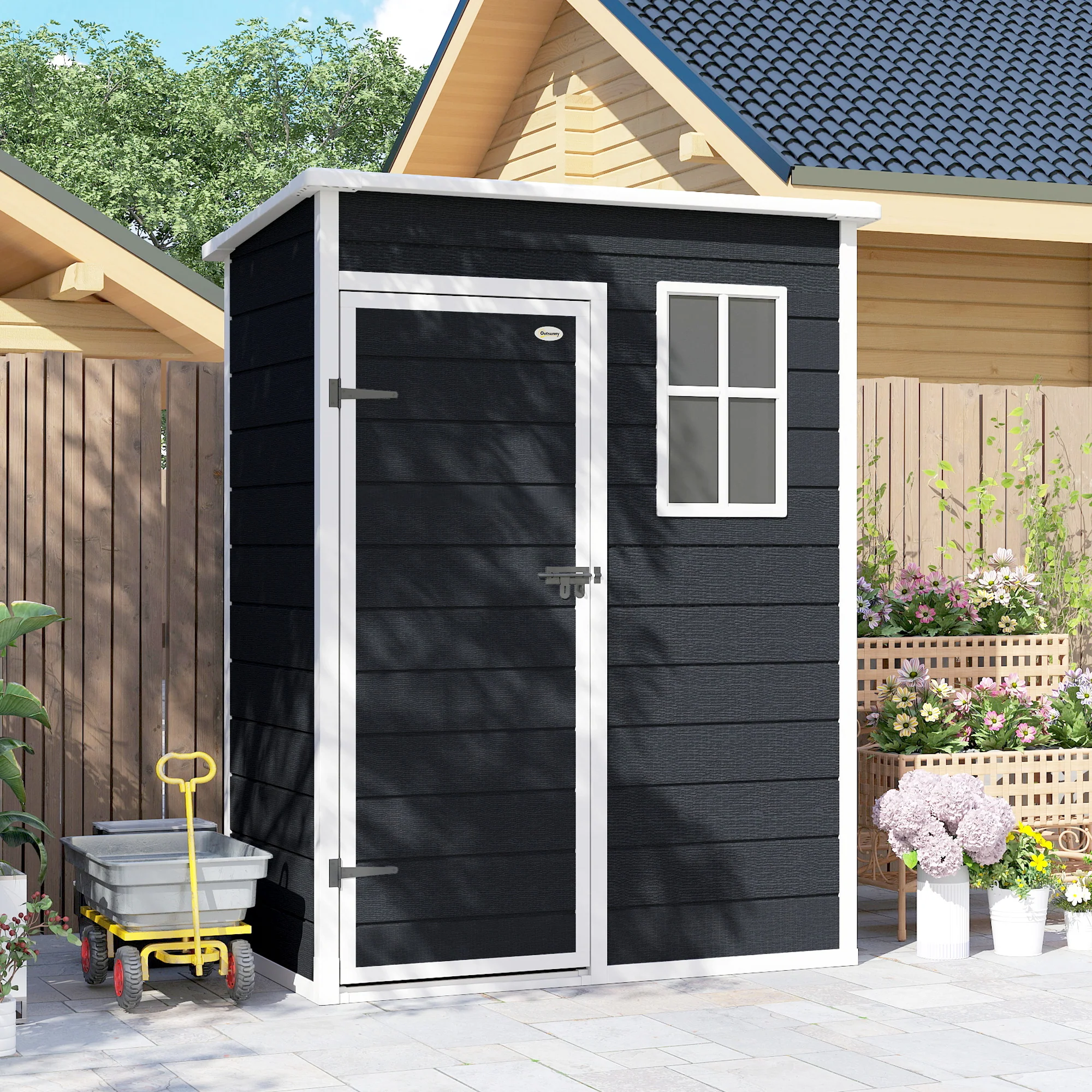 Outsunny 5' X 3' Garden Shed W/ Floor, Lockable Door, Window And Vent Black - Image 9