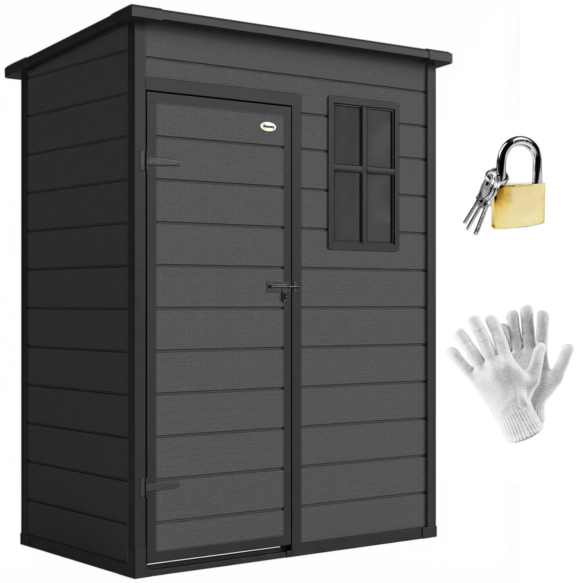 Outsunny 5' X 3' Garden Shed W/ Floor, Lockable Door, Window And Vent, Dark Grey
