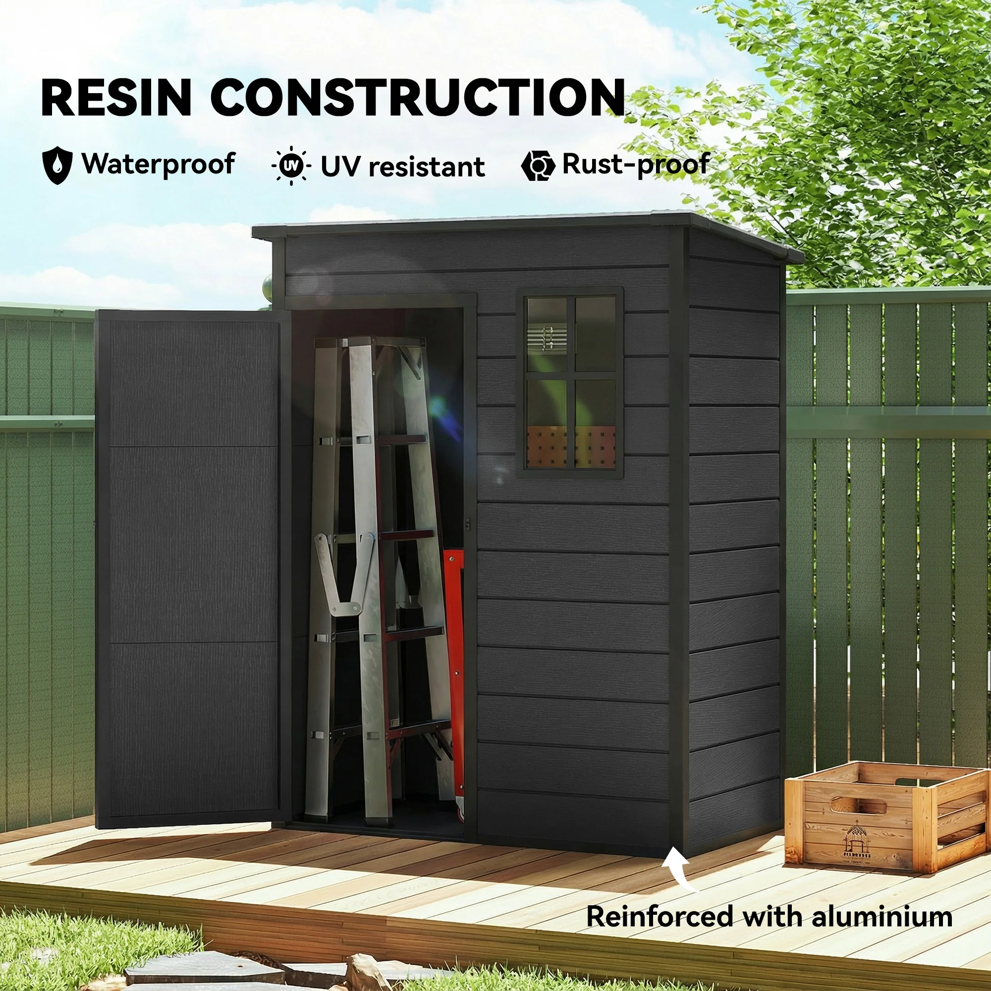 Outsunny 5' X 3' Garden Shed W/ Floor, Lockable Door, Window And Vent, Dark Grey - Image 4