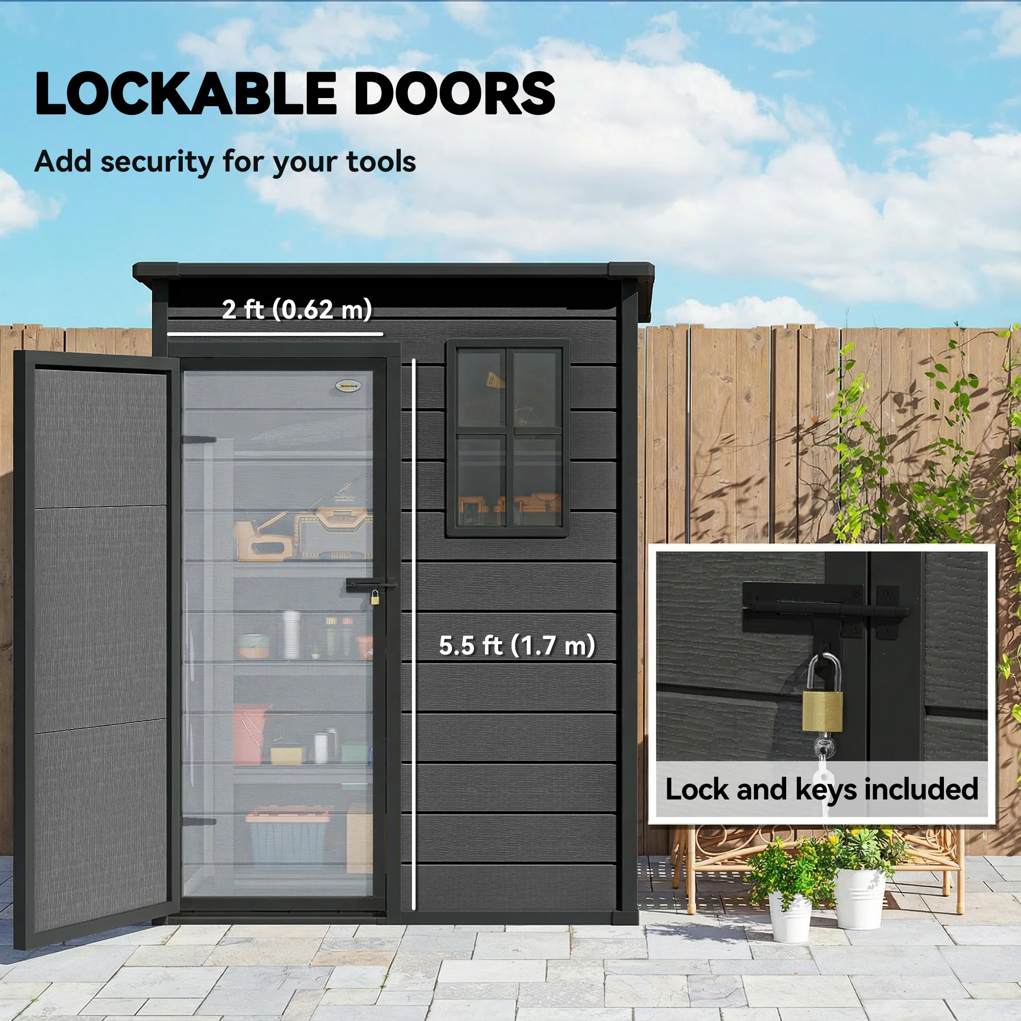 Outsunny 5' X 3' Garden Shed W/ Floor, Lockable Door, Window And Vent, Dark Grey - Image 6