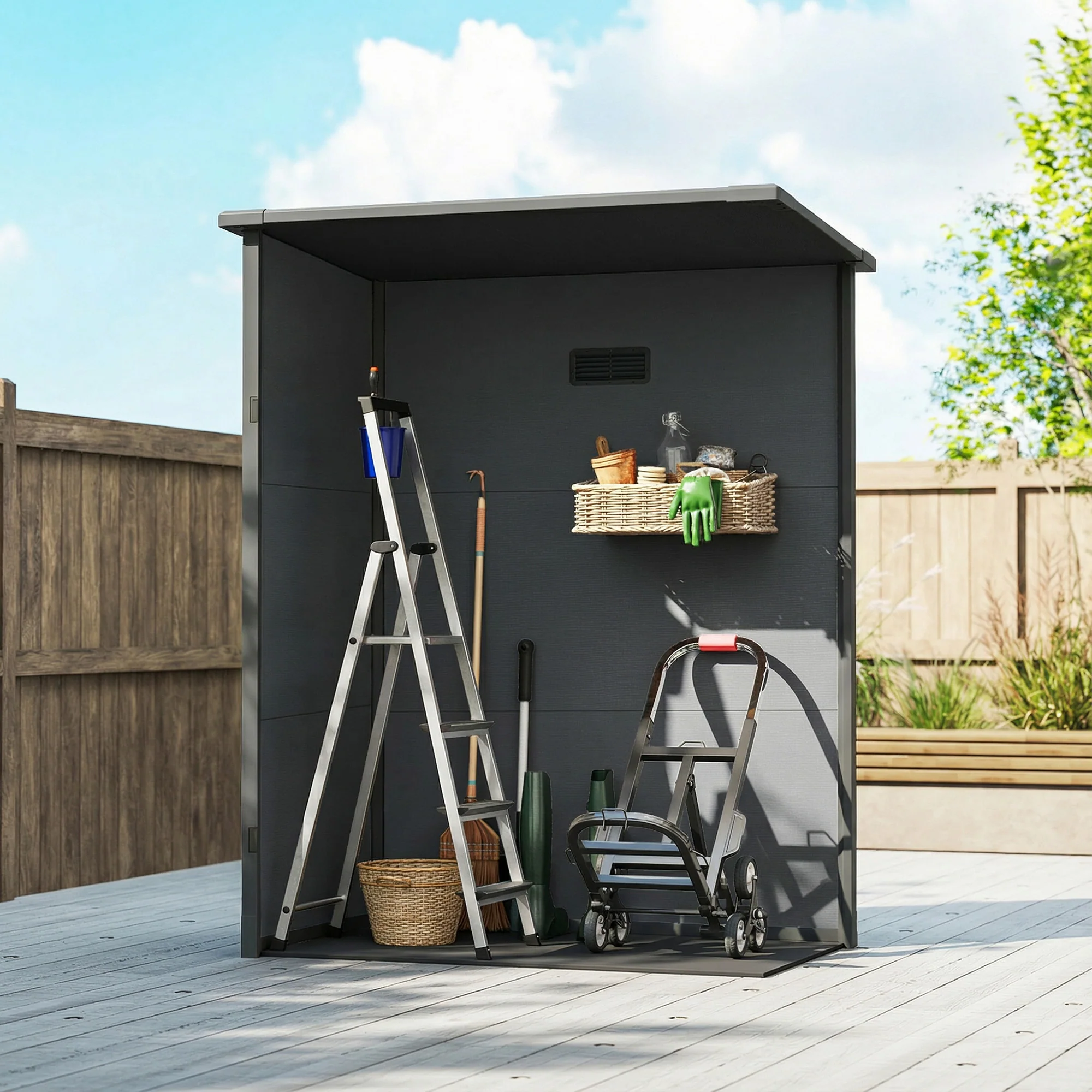 Outsunny 5' X 3' Garden Shed W/ Floor, Lockable Door, Window And Vent, Dark Grey - Image 8