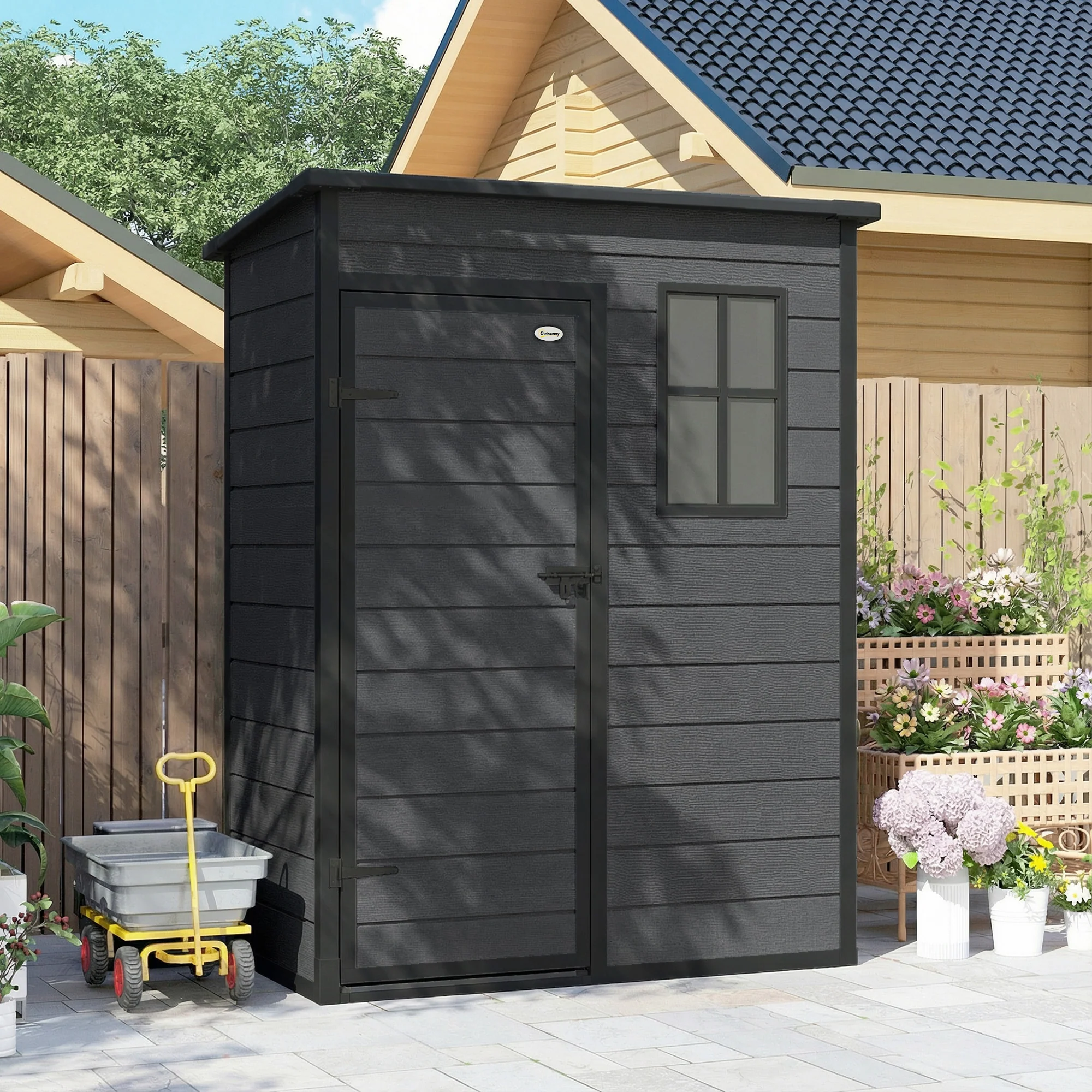 Outsunny 5' X 3' Garden Shed W/ Floor, Lockable Door, Window And Vent, Dark Grey - Image 9