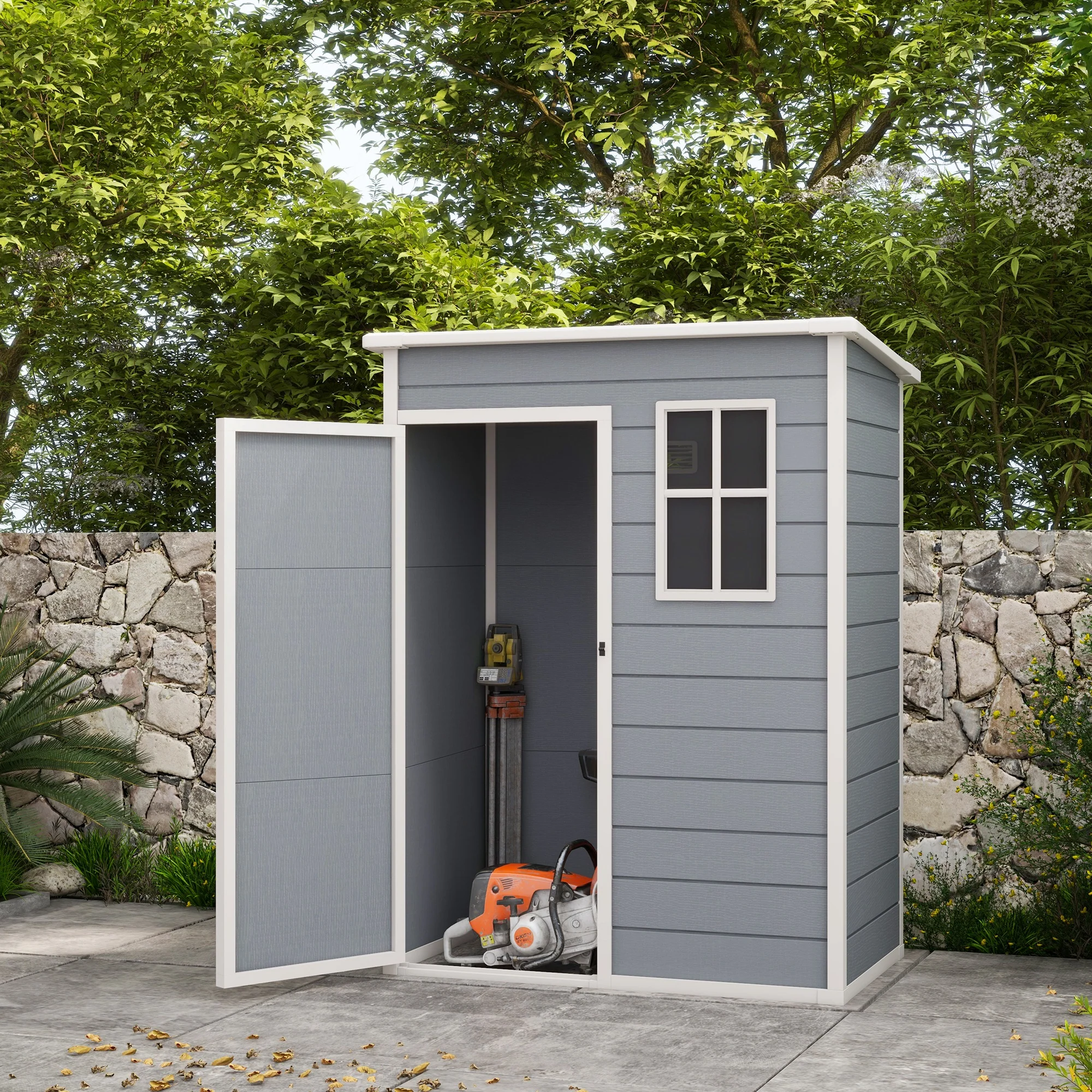 Outsunny 5' x 3' Garden Shed w/ Floor, Lockable Door, Window and Vent, Grey - Image 2
