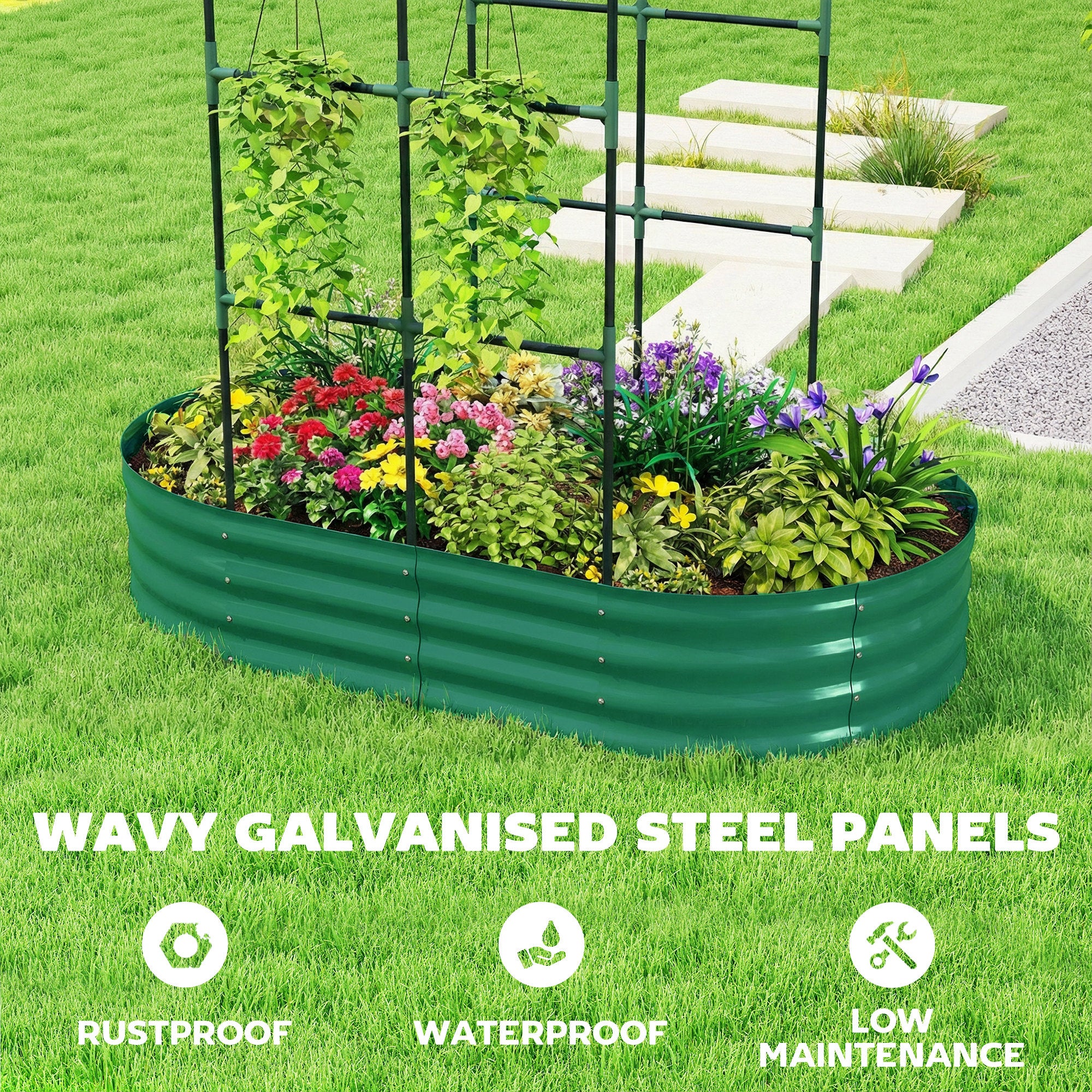 Outsunny 5 x 3 x 6ft Galvanised Raised Garden Bed with Trellis, Green - Image 6
