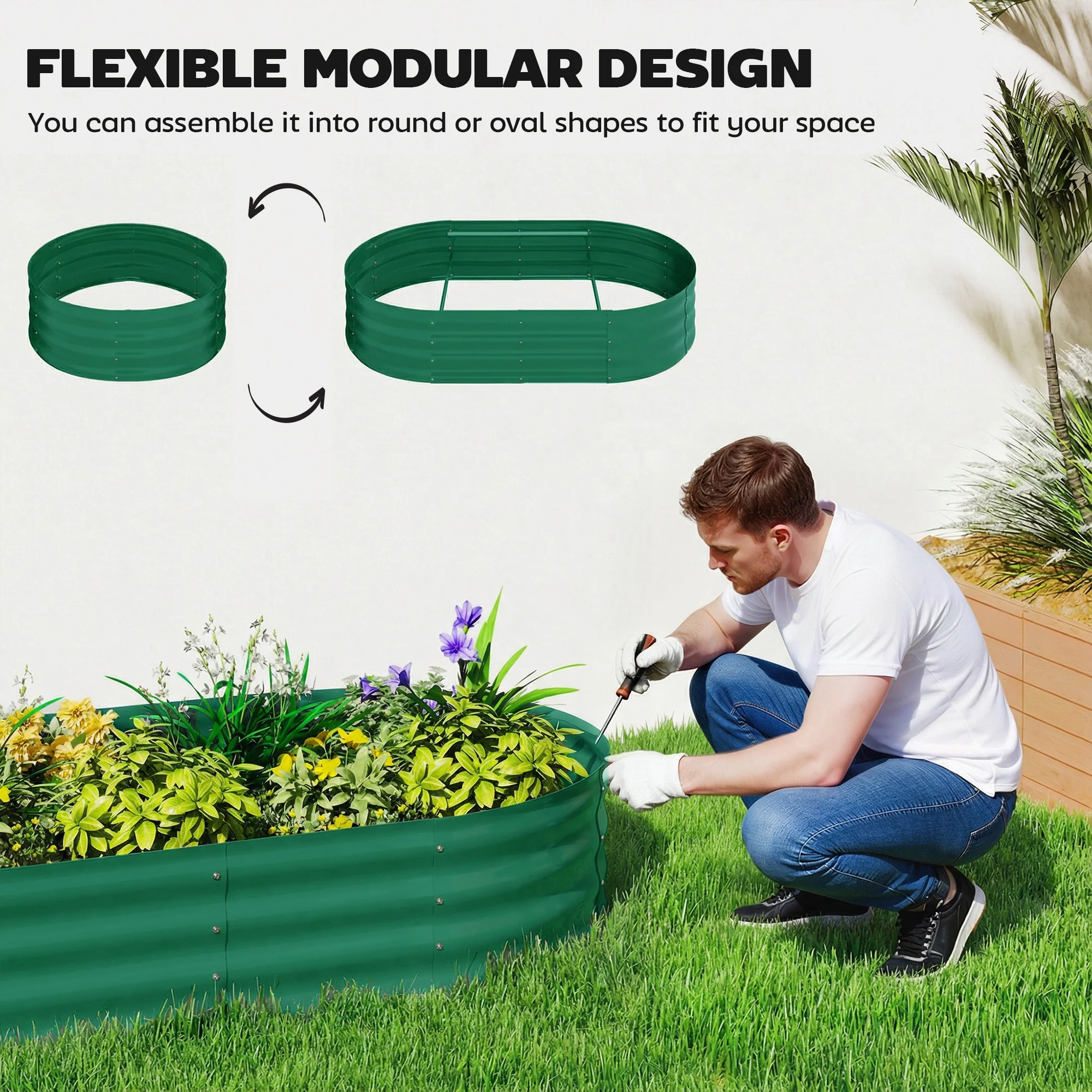 Outsunny 5 x 3 x 6ft Galvanised Raised Garden Bed with Trellis, Green - Image 7