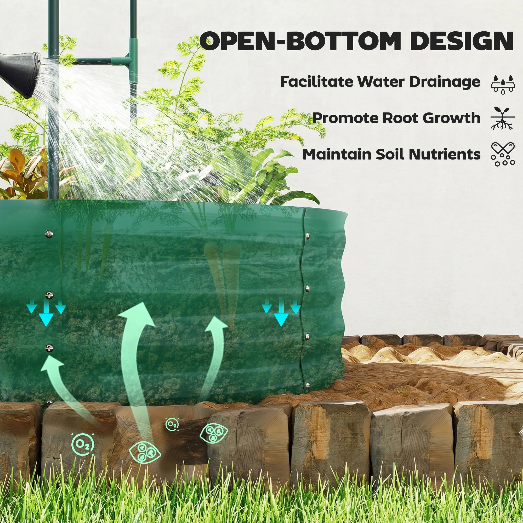 Outsunny 5 x 3 x 6ft Galvanised Raised Garden Bed with Trellis, Green - Image 9