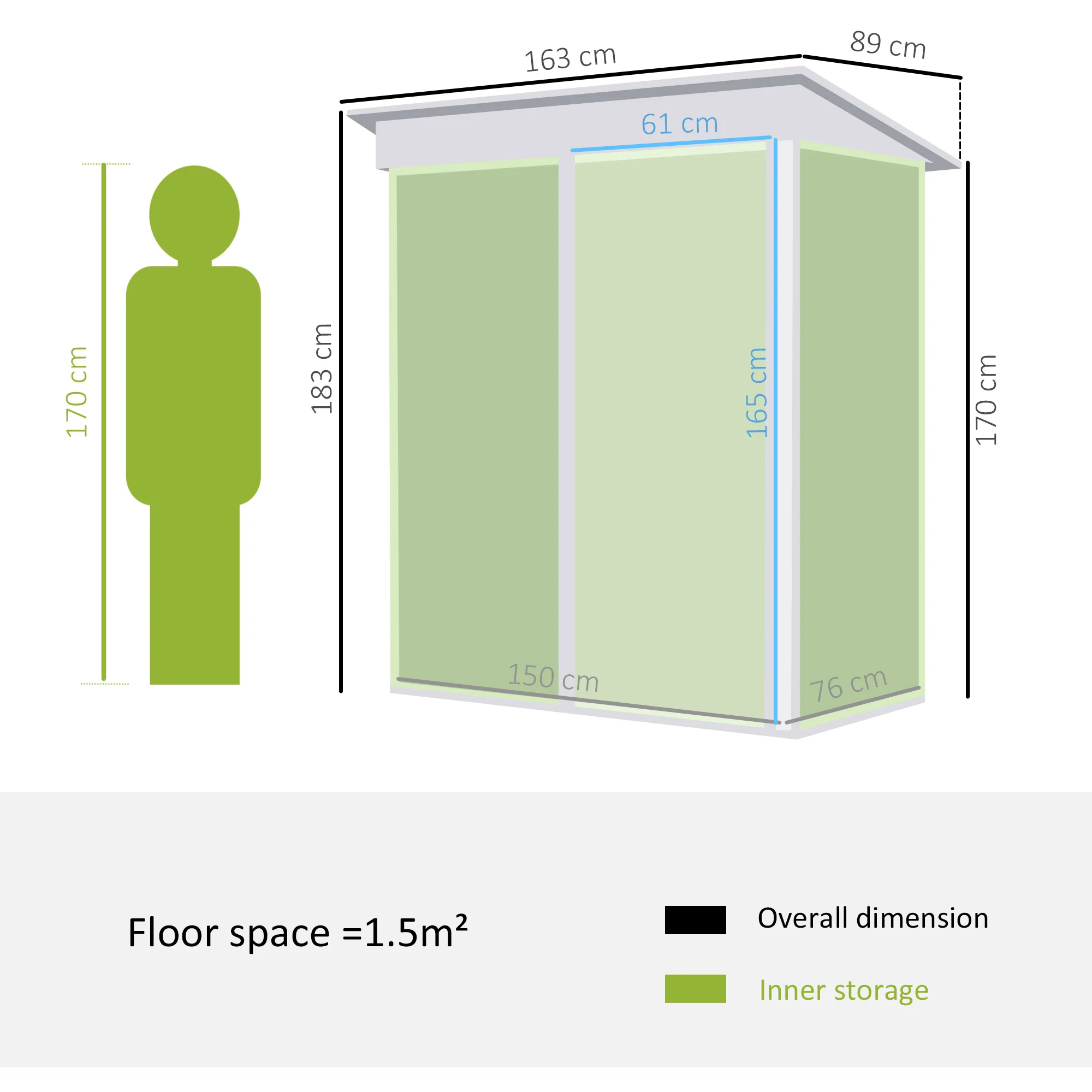 Outsunny 5 x 3ft Garden Storage Shed Sliding Door Sloped Roof Tool Green - Image 5