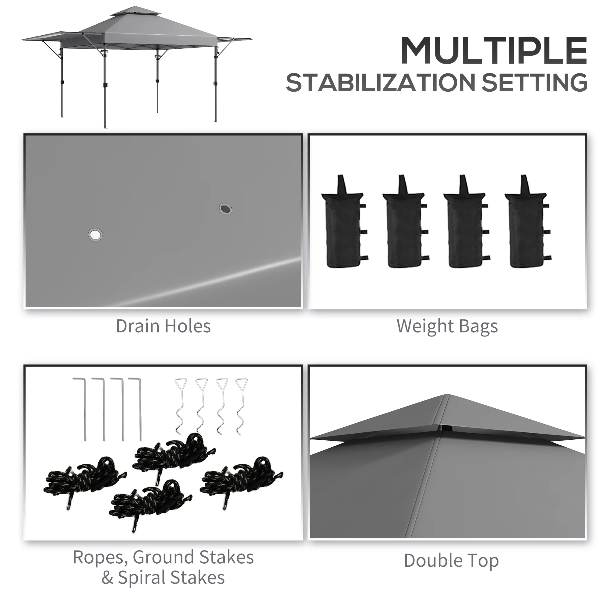 Outsunny 5 X 3(m) Pop Up Gazebo, Instant Shelter With Extend Dual Awning, Grey - Image 4