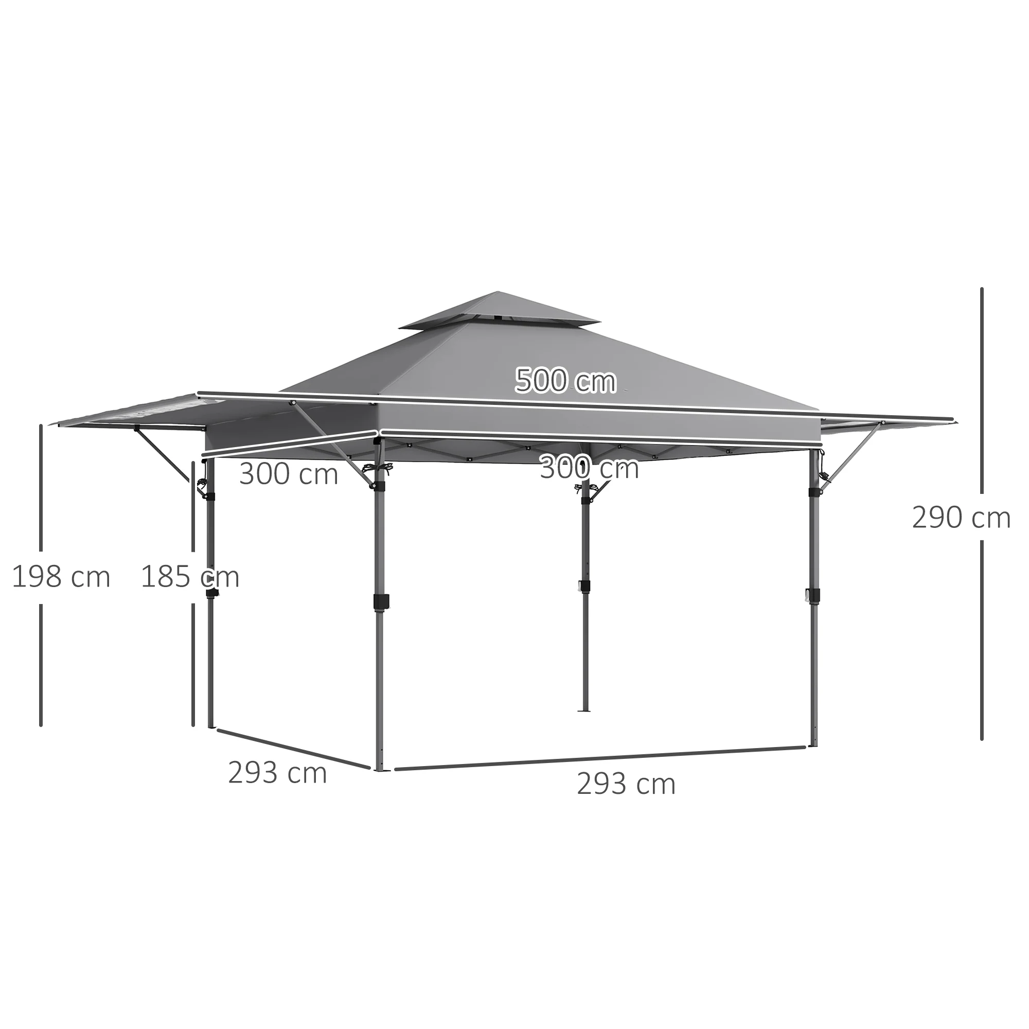 Outsunny 5 X 3(m) Pop Up Gazebo, Instant Shelter With Extend Dual Awning, Grey - Image 5
