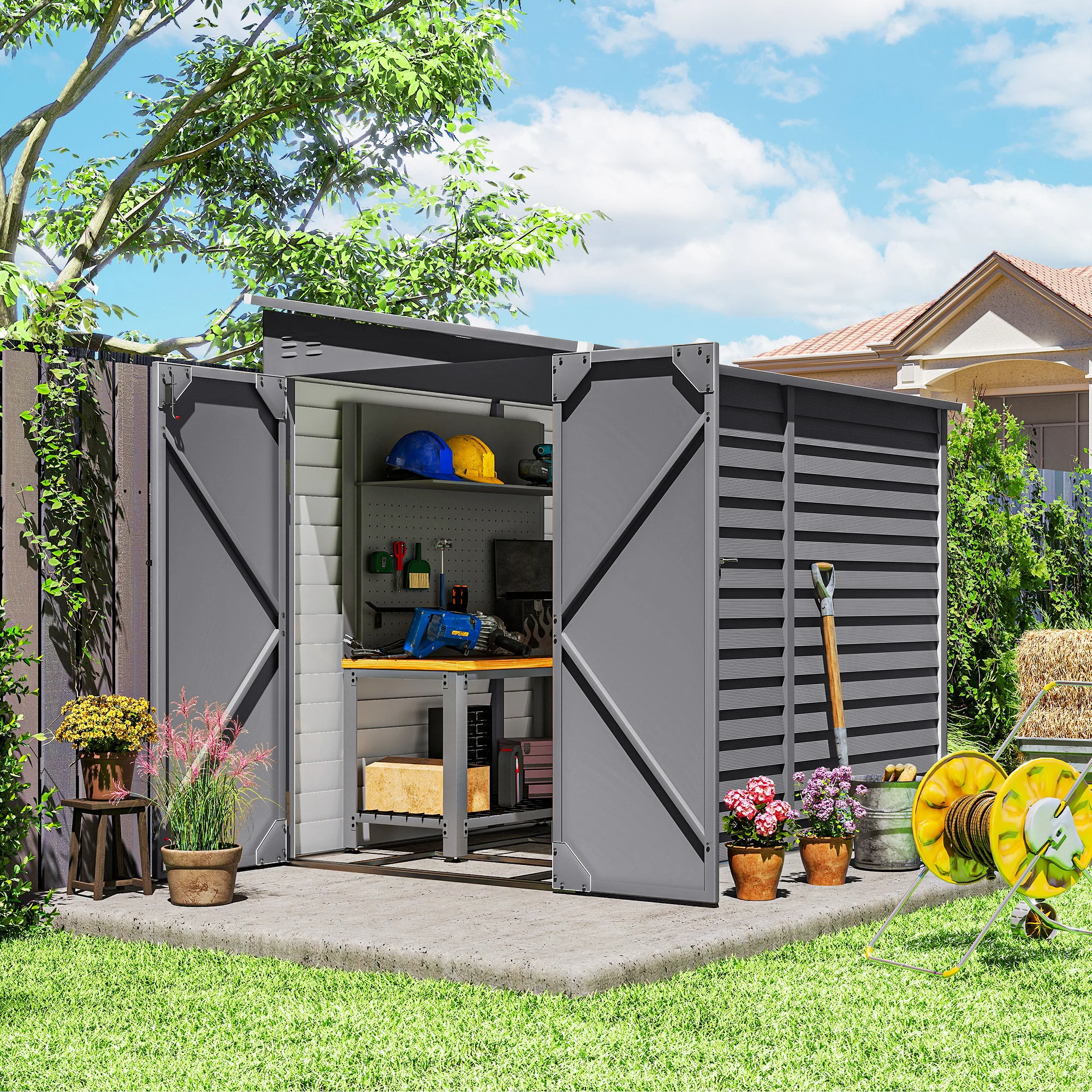 Outsunny 5 X 9ft Galvanised Metal Garden Shed With Foundation Kit - Image 11