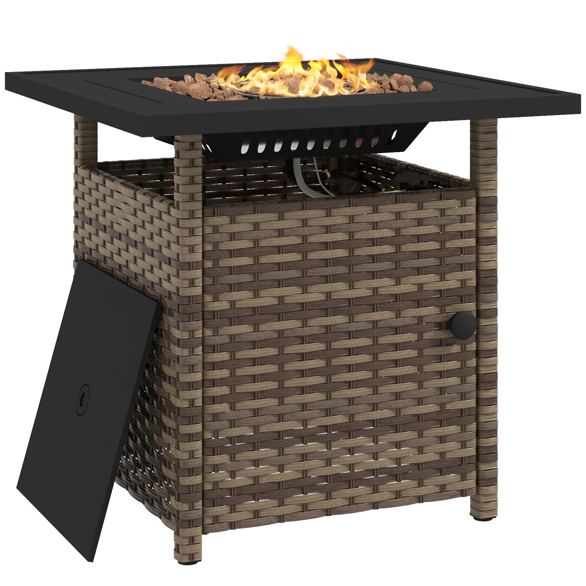 Outsunny 50,000 BTU Rattan Fire Pits For Garden, Propane Fire Pit Table - Grey/Brown
