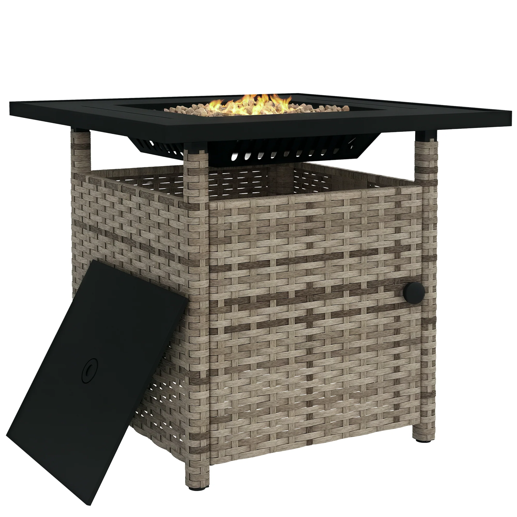 Outsunny 50,000 BTU Rattan Fire Pits For Garden, Propane Fire Pit Table - Grey/Brown - Image 10