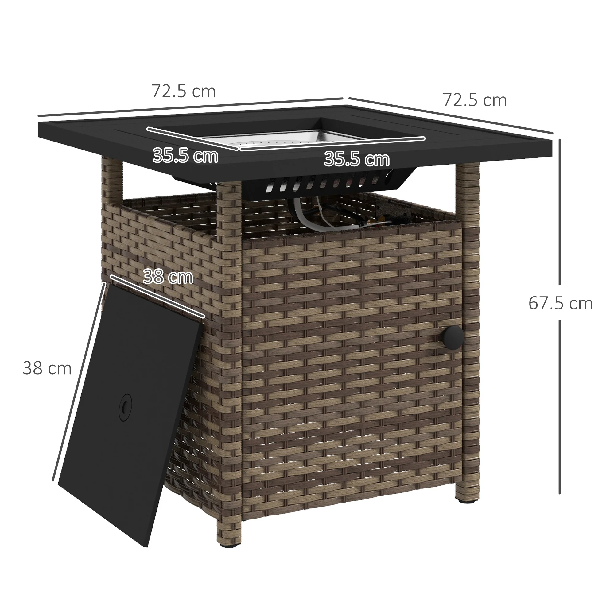 Outsunny 50,000 BTU Rattan Fire Pits For Garden, Propane Fire Pit Table - Grey/Brown - Image 5