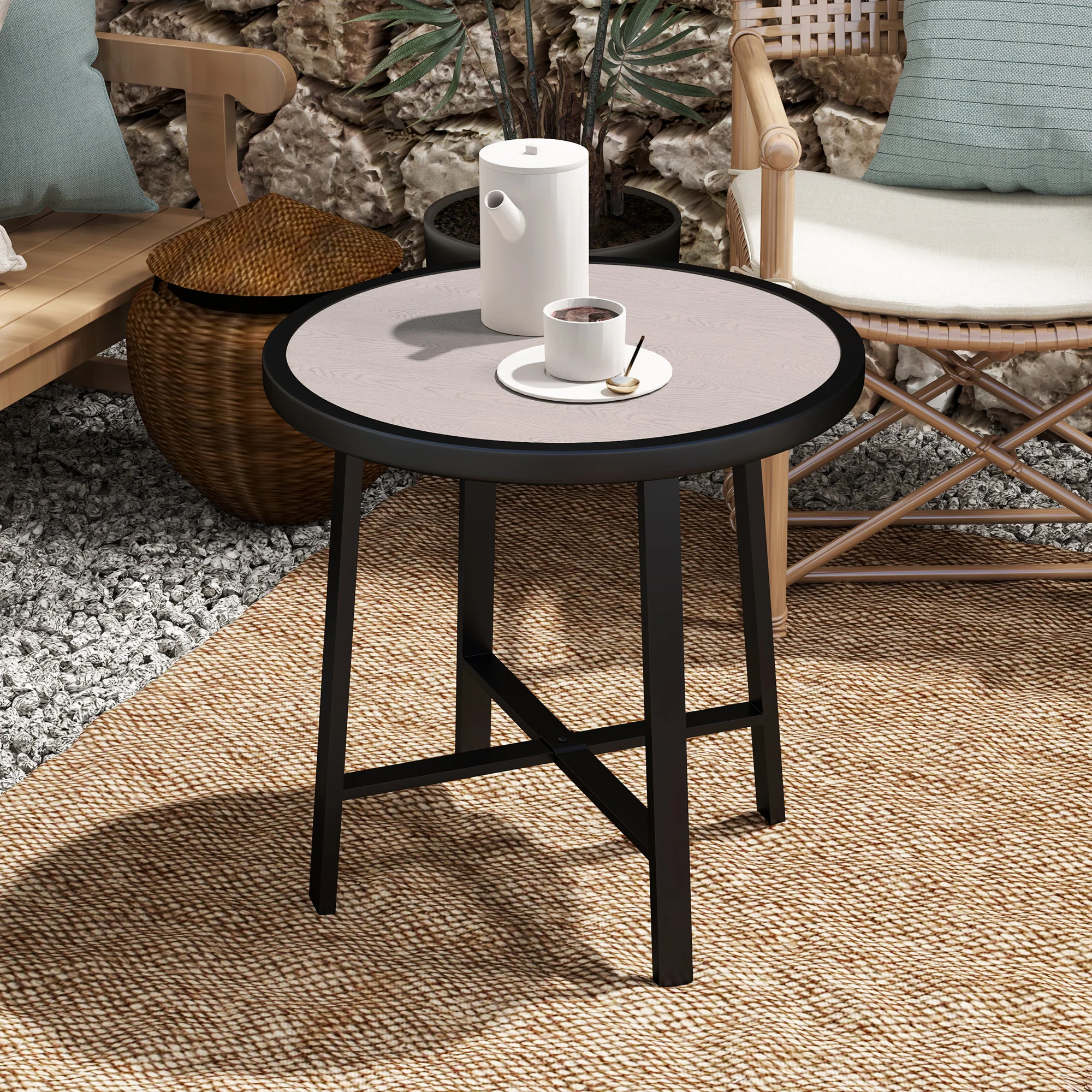 Outsunny 50.5cm Round Garden Table with SPC Tabletop - Image 7