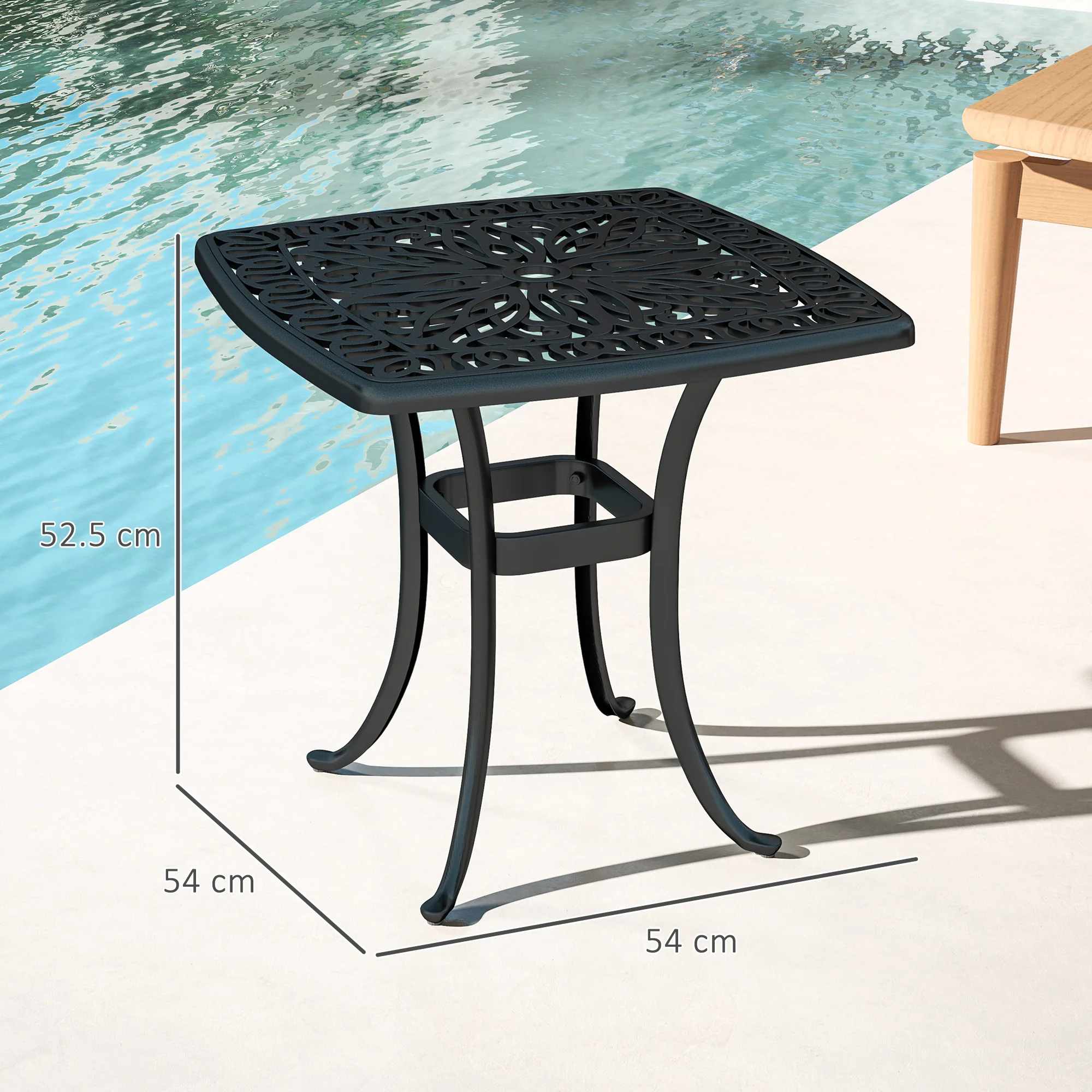 Outsunny 54 x 54cm Aluminium Outdoor Garden Side Table w/ Umbrella Hole, Black - Image 5