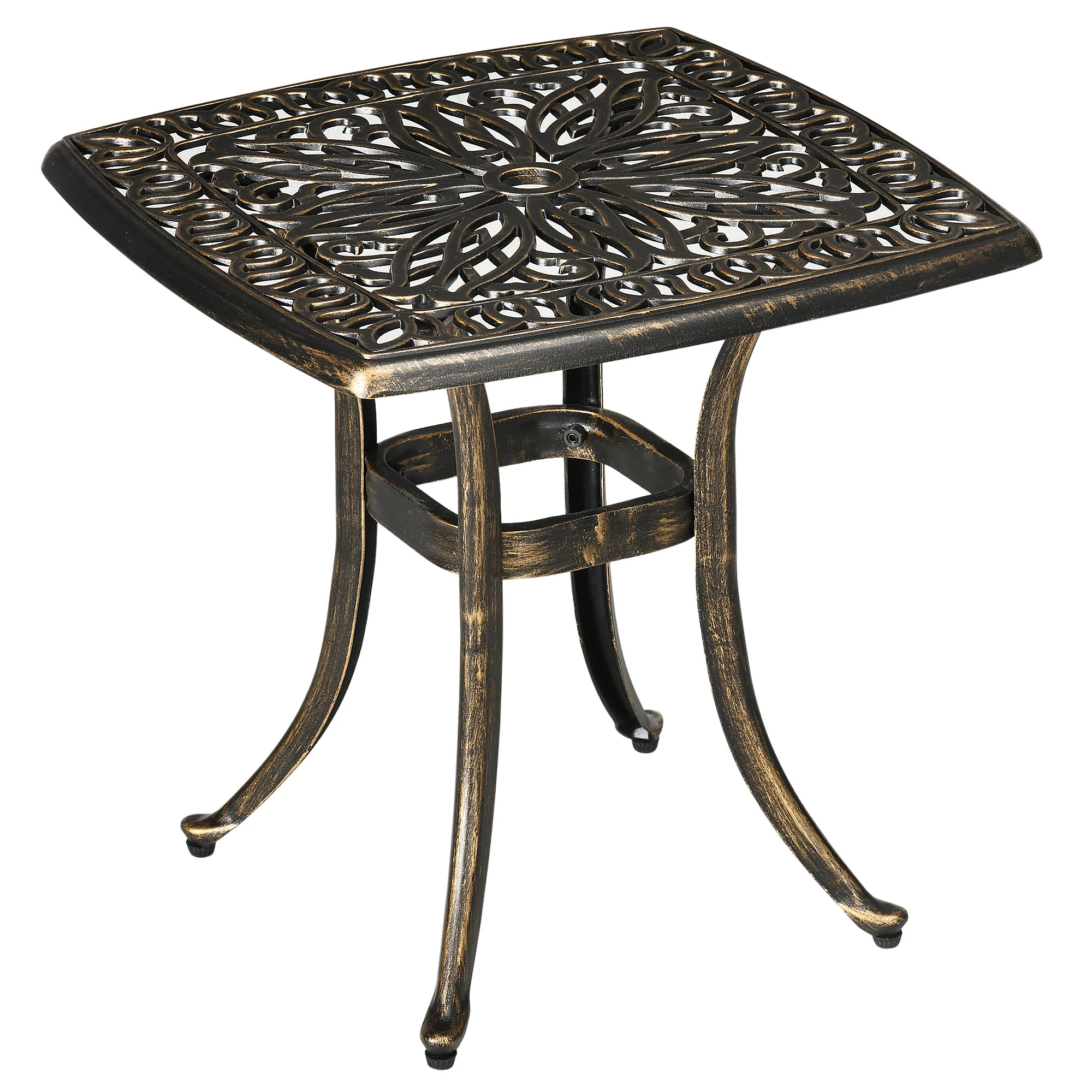 Outsunny 54 X 54cm Aluminium Outdoor Garden Side Table W/ Umbrella Hole, Bronze