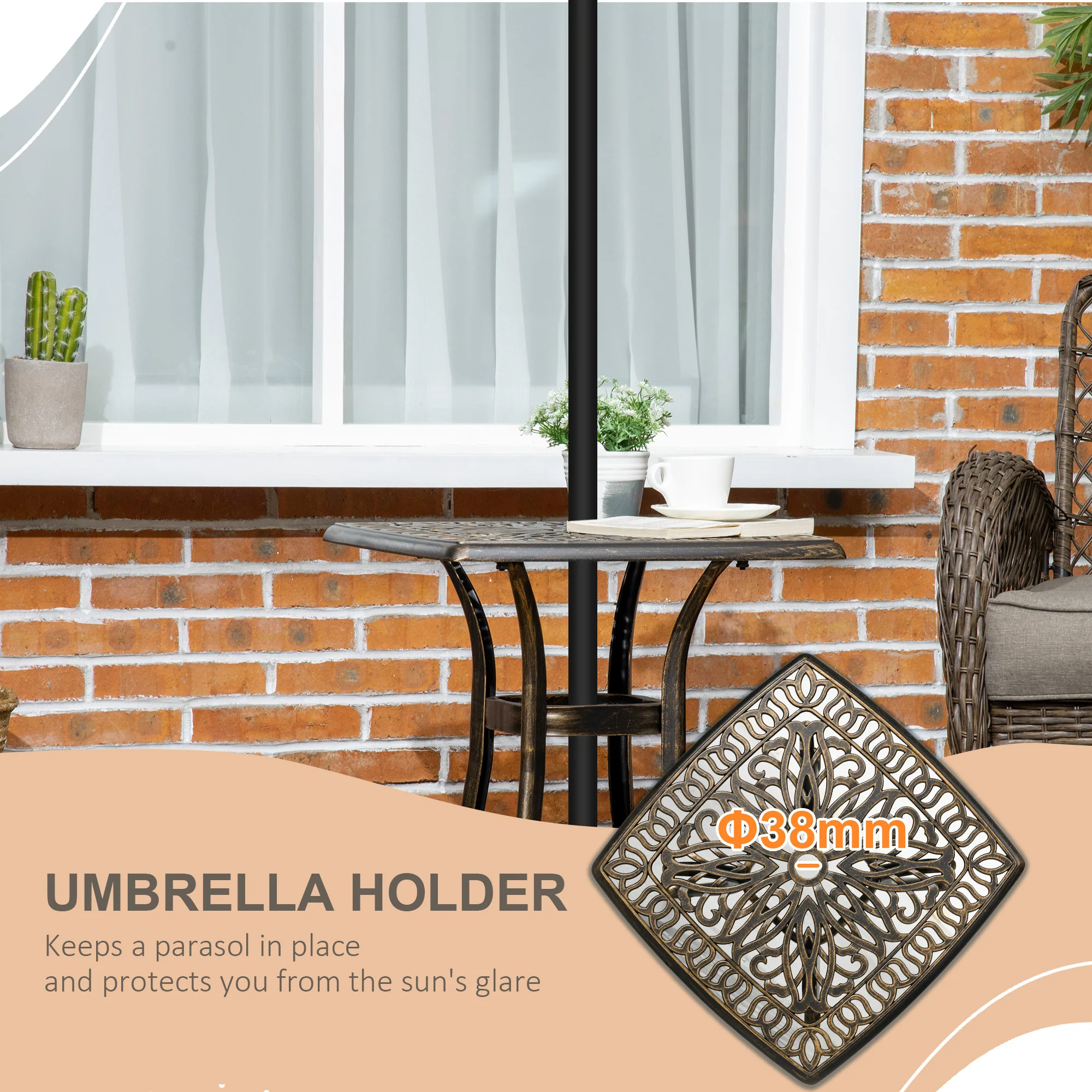 Outsunny 54 X 54cm Aluminium Outdoor Garden Side Table W/ Umbrella Hole, Bronze - Image 4