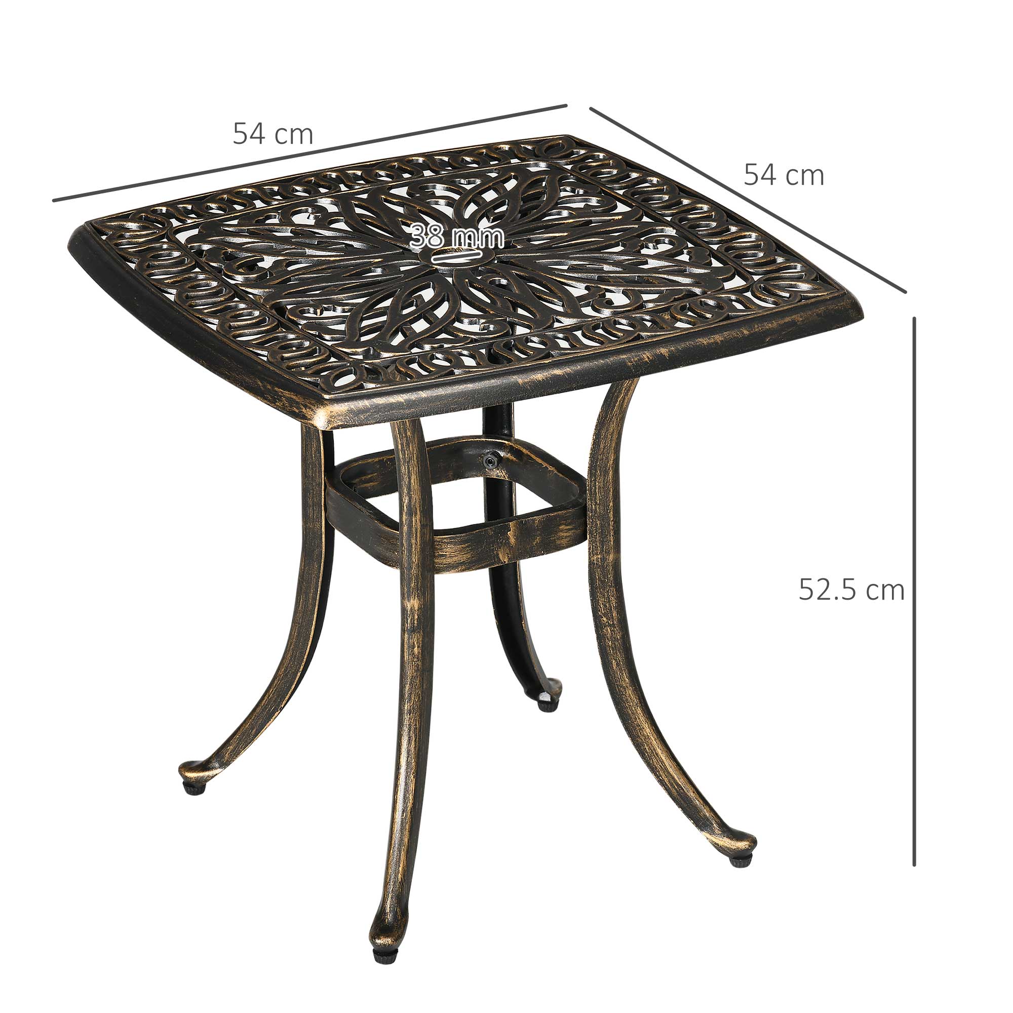 Outsunny 54 X 54cm Aluminium Outdoor Garden Side Table W/ Umbrella Hole, Bronze - Image 5