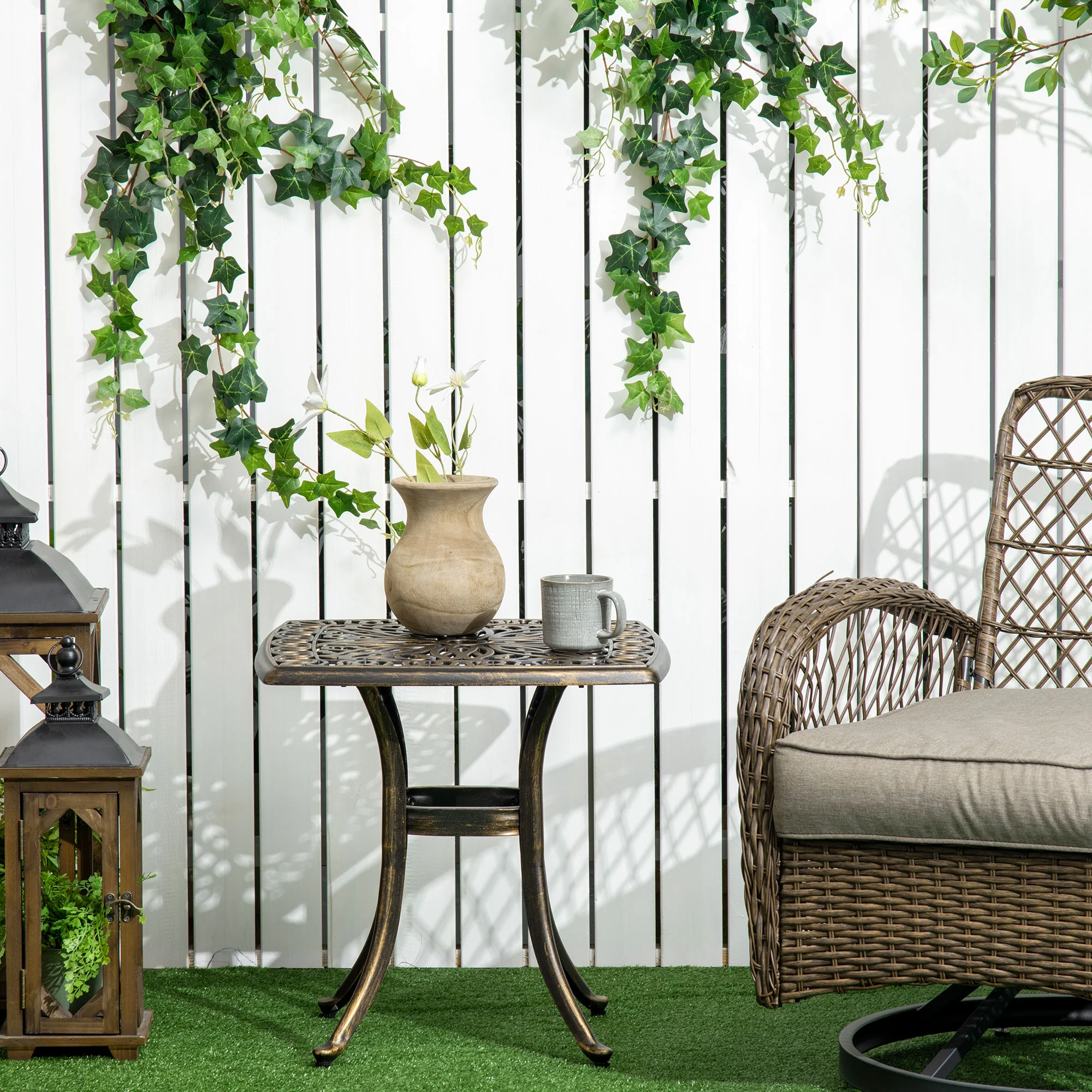 Outsunny 54 X 54cm Aluminium Outdoor Garden Side Table W/ Umbrella Hole, Bronze - Image 7
