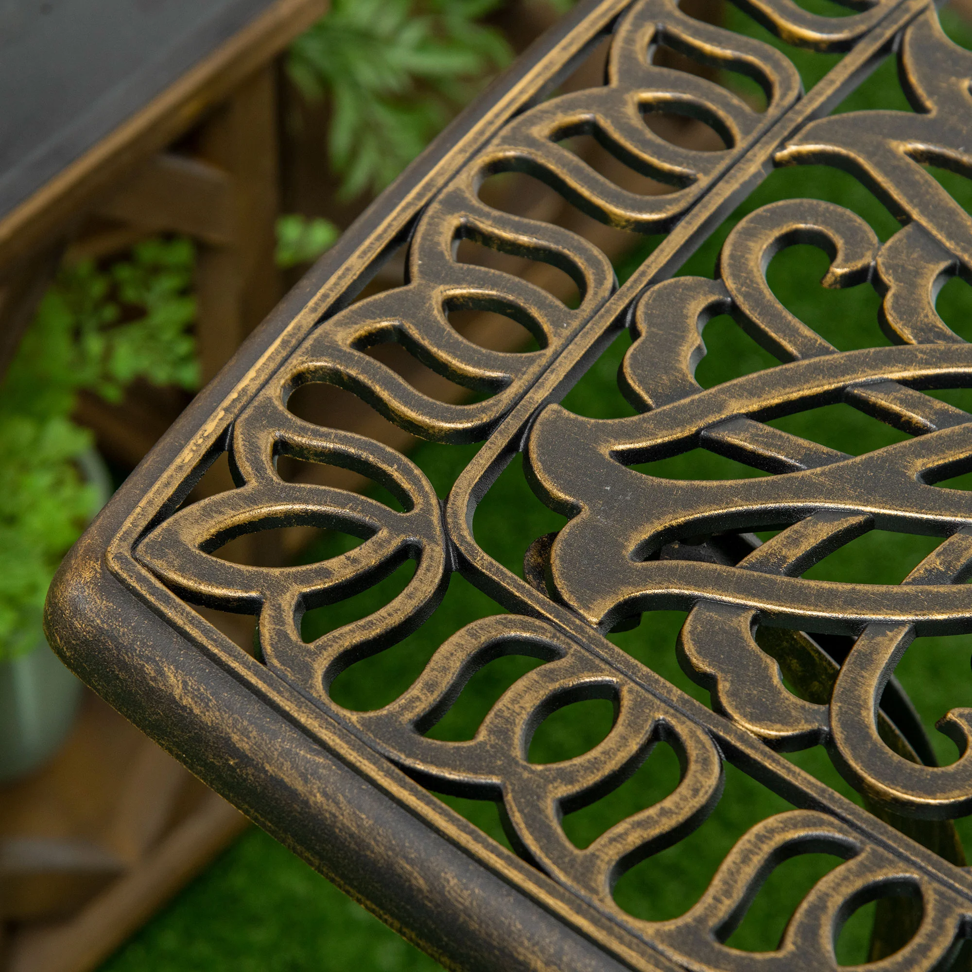 Outsunny 54 X 54cm Aluminium Outdoor Garden Side Table W/ Umbrella Hole, Bronze - Image 8