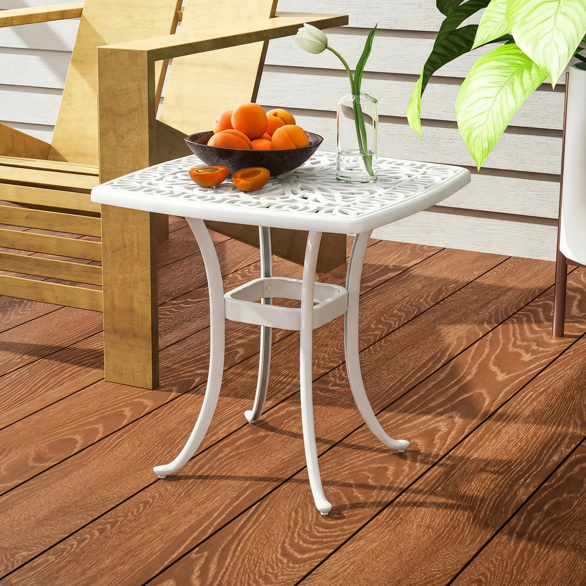 Outsunny 54 X 54cm Aluminium Outdoor Garden Side Table W/ Umbrella Hole, White - Image 8