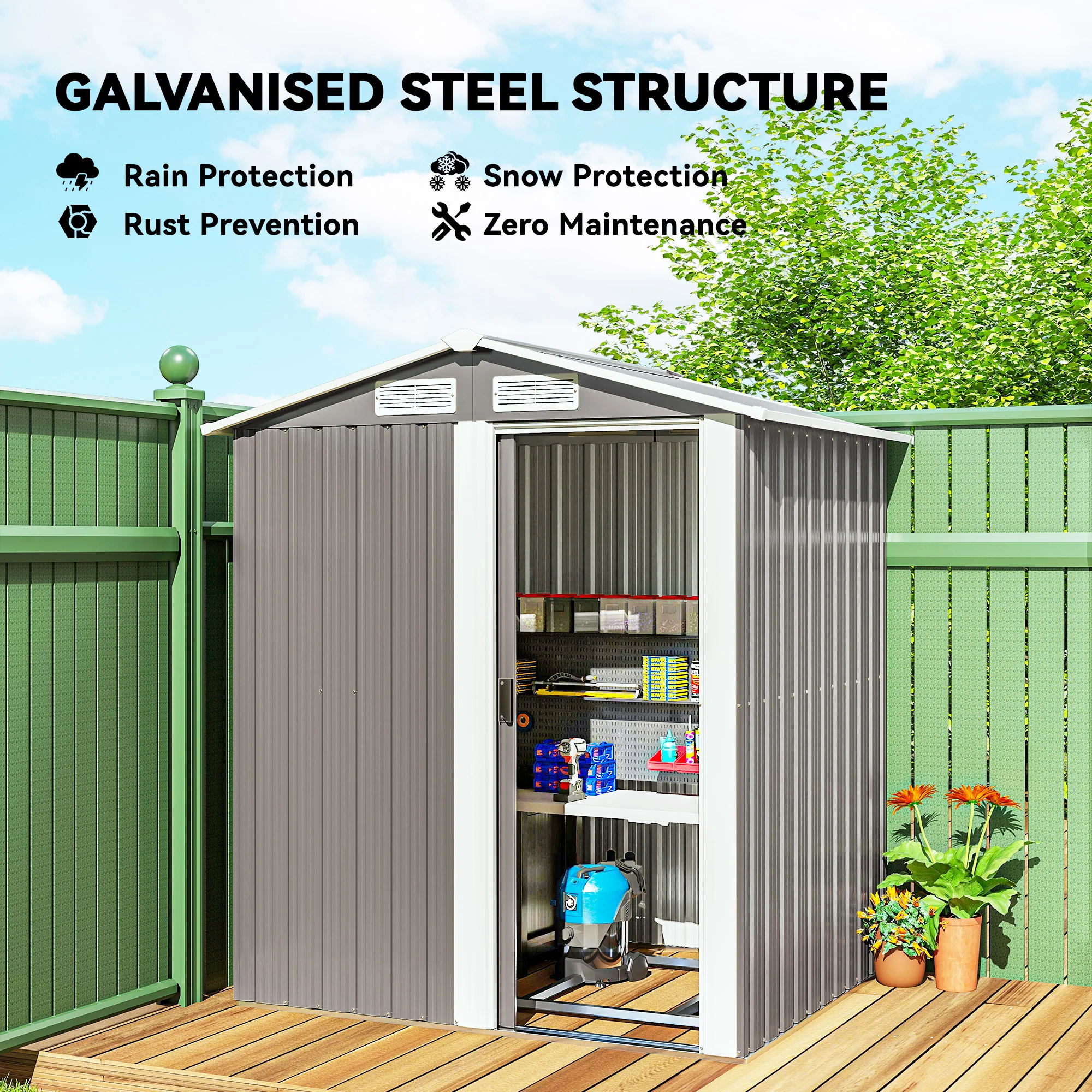 Outsunny 5ft x 4.3ft Outdoor Metal Storage Shed with Sliding Door Sloped Roof - Image 3