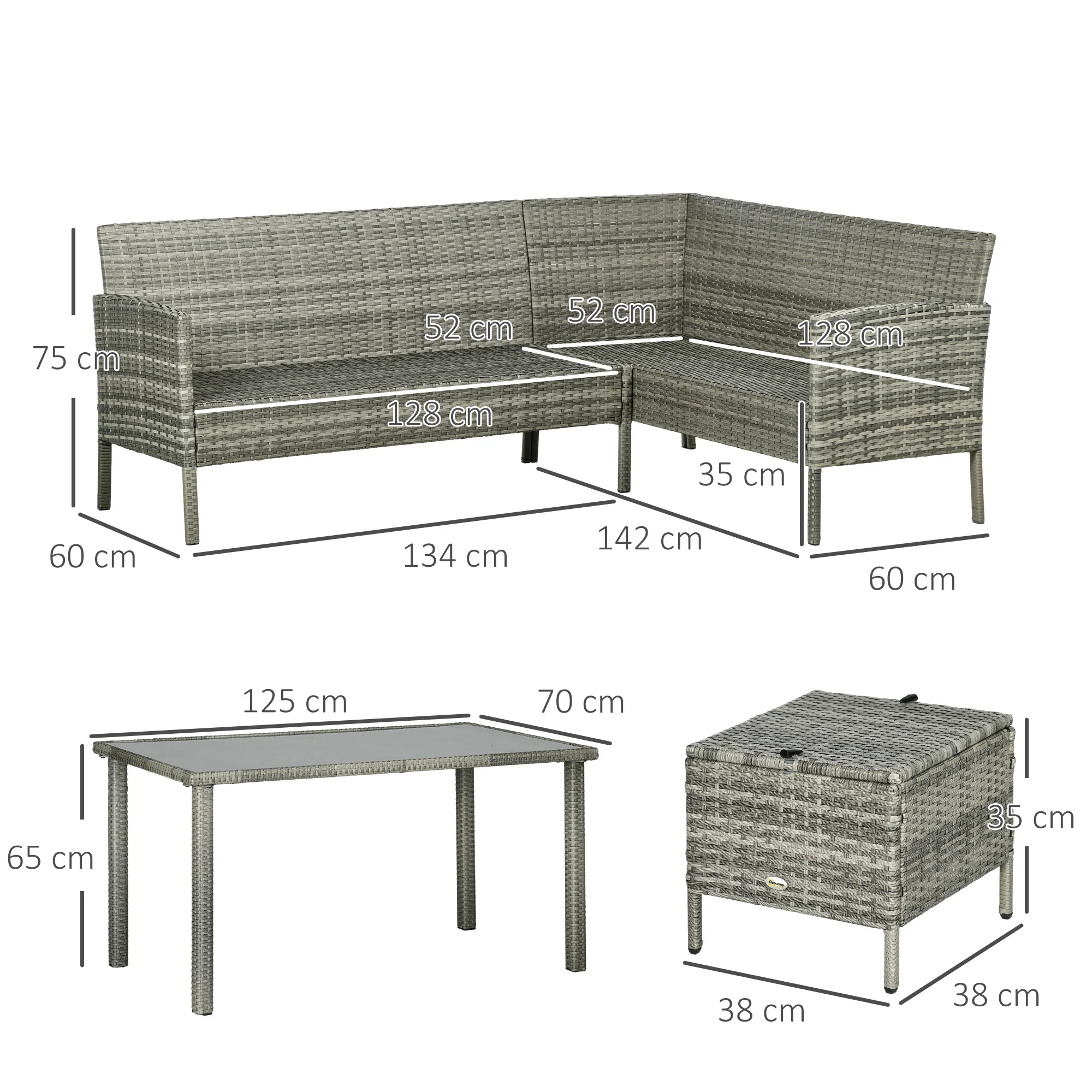Outsunny 5Pcs Rattan Dining Corner Sofa Set, Garden Furniture Set, Dark Blue - Image 5