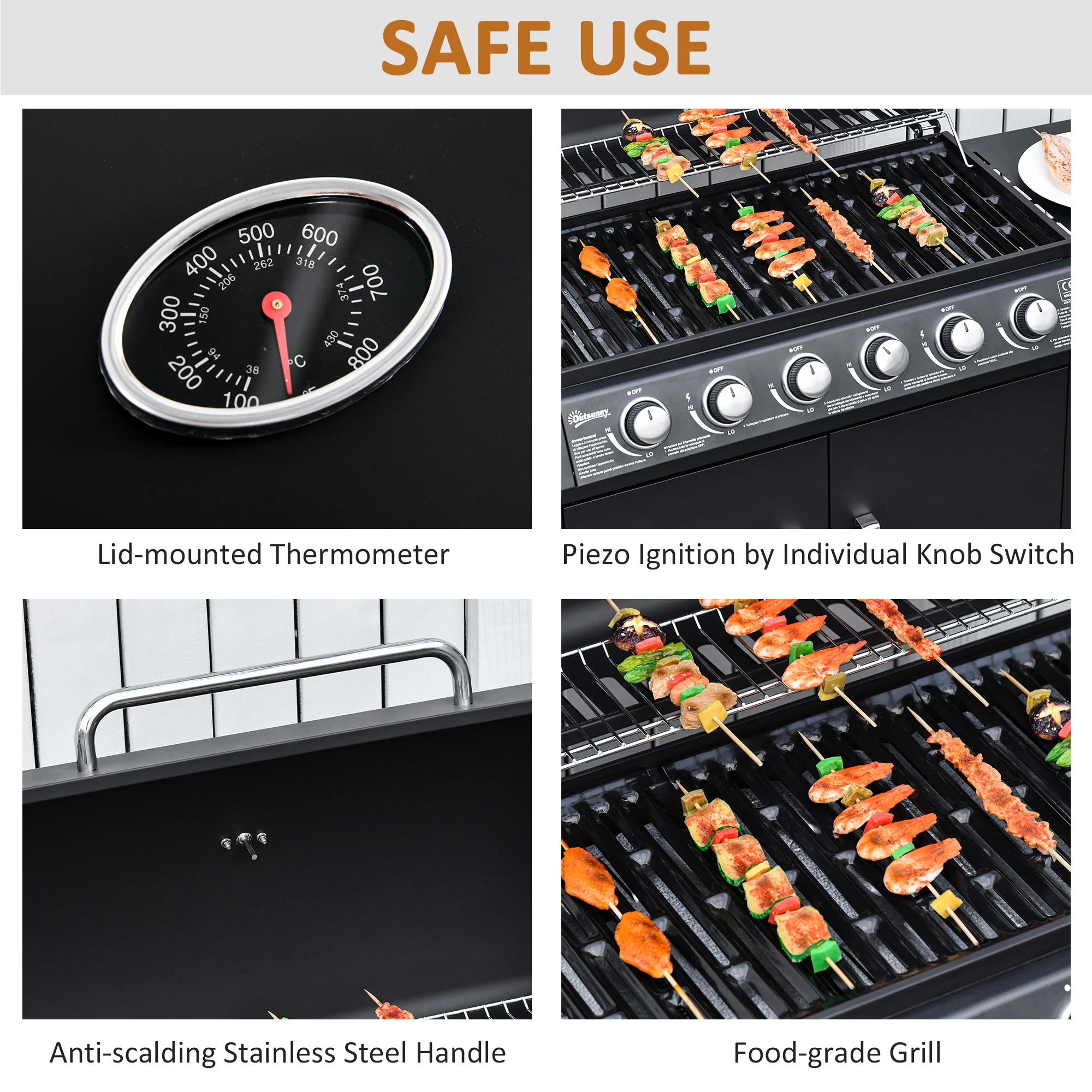 Outsunny 6+1 Burner Gas BBQ Grill Garden Barbecue With Wheels, Cabinet - Image 6