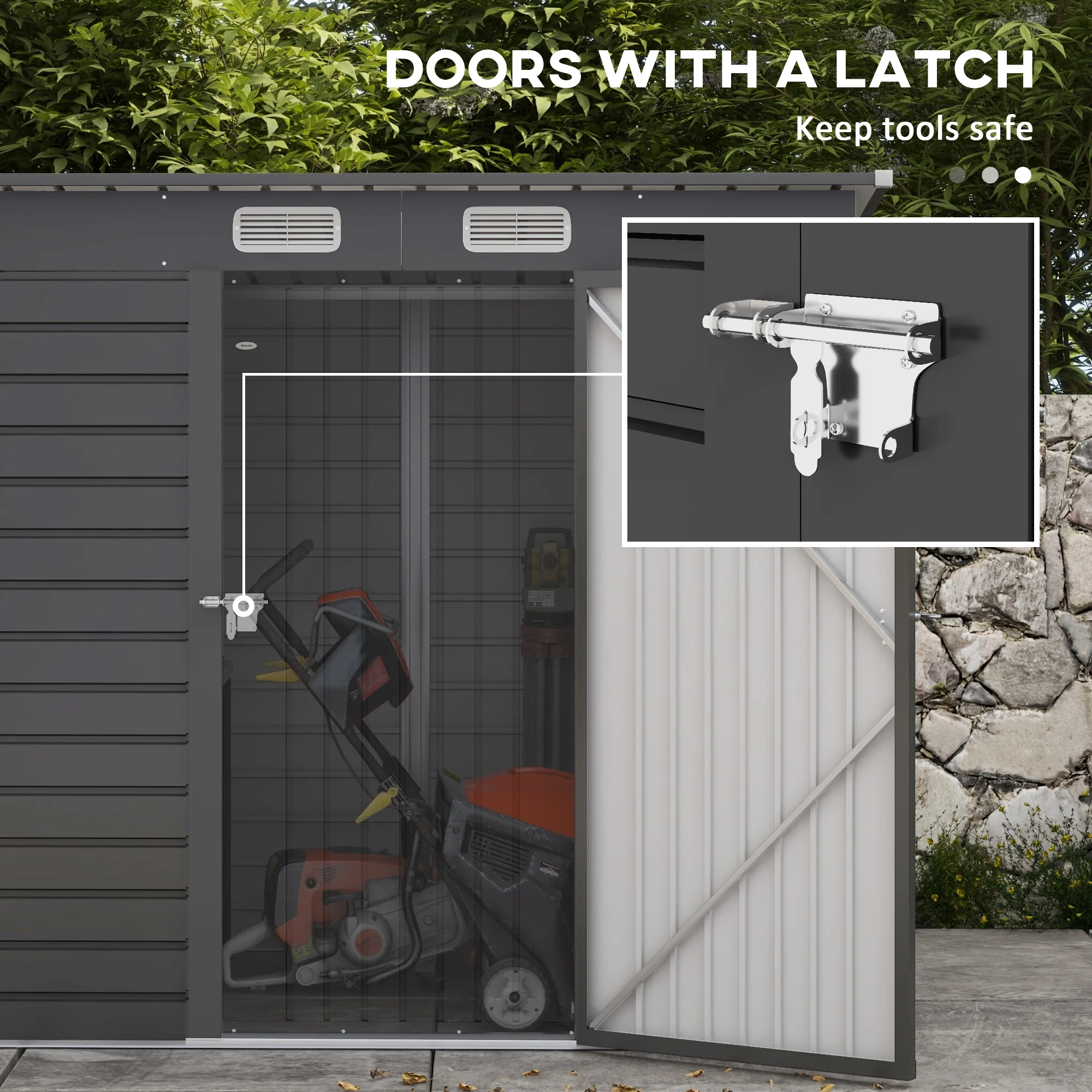 Outsunny 6.3 x 4.3FT Galvanised  Metal Garden Shed with Lockable Door, Grey - Image 4